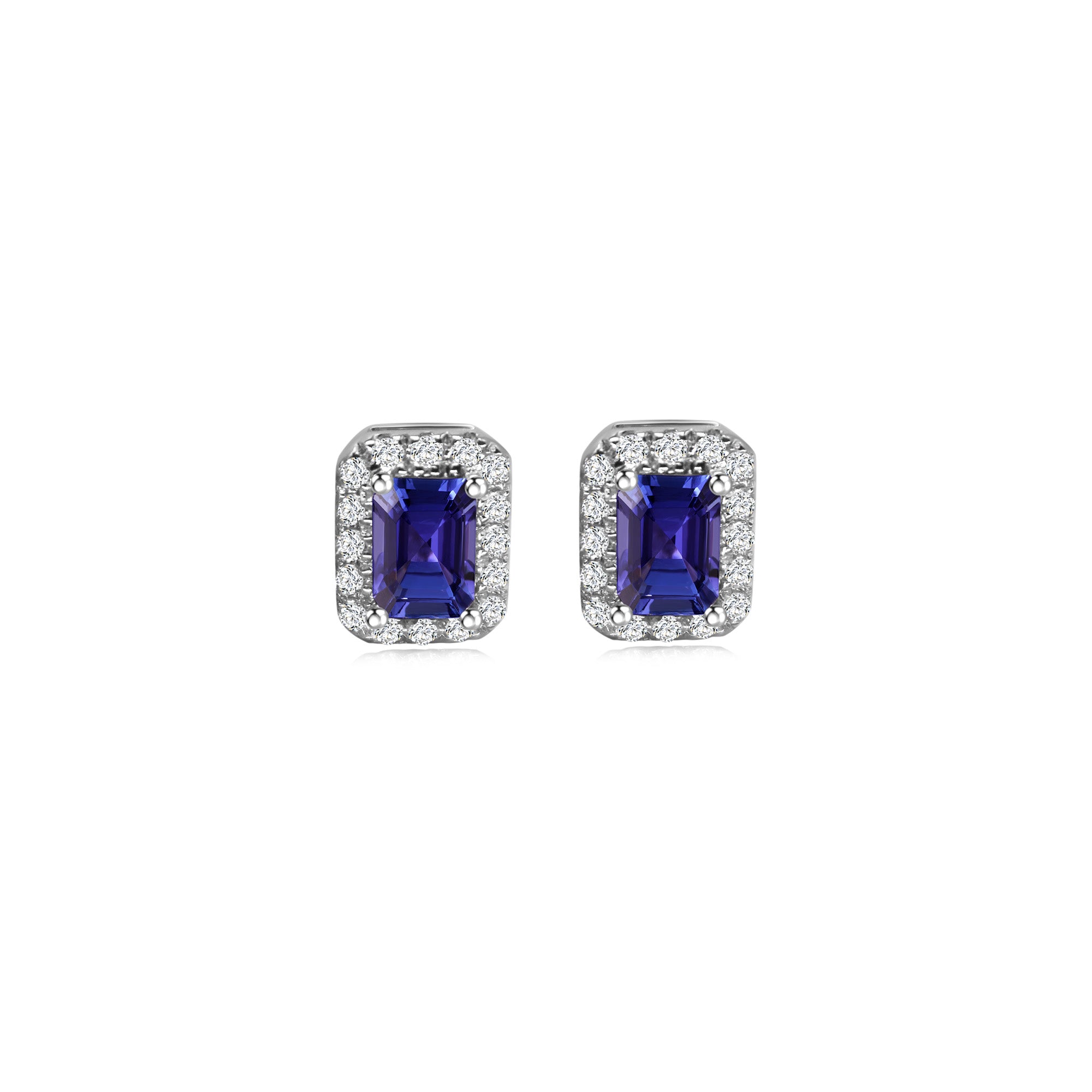 Shimansky 1.3 TCW Tanzanite Emerald Halo Earrings in 14K White Gold Front View