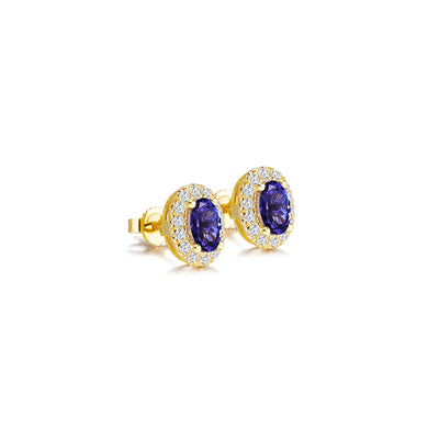 Oval Tanzanite Halo Stud Earrings