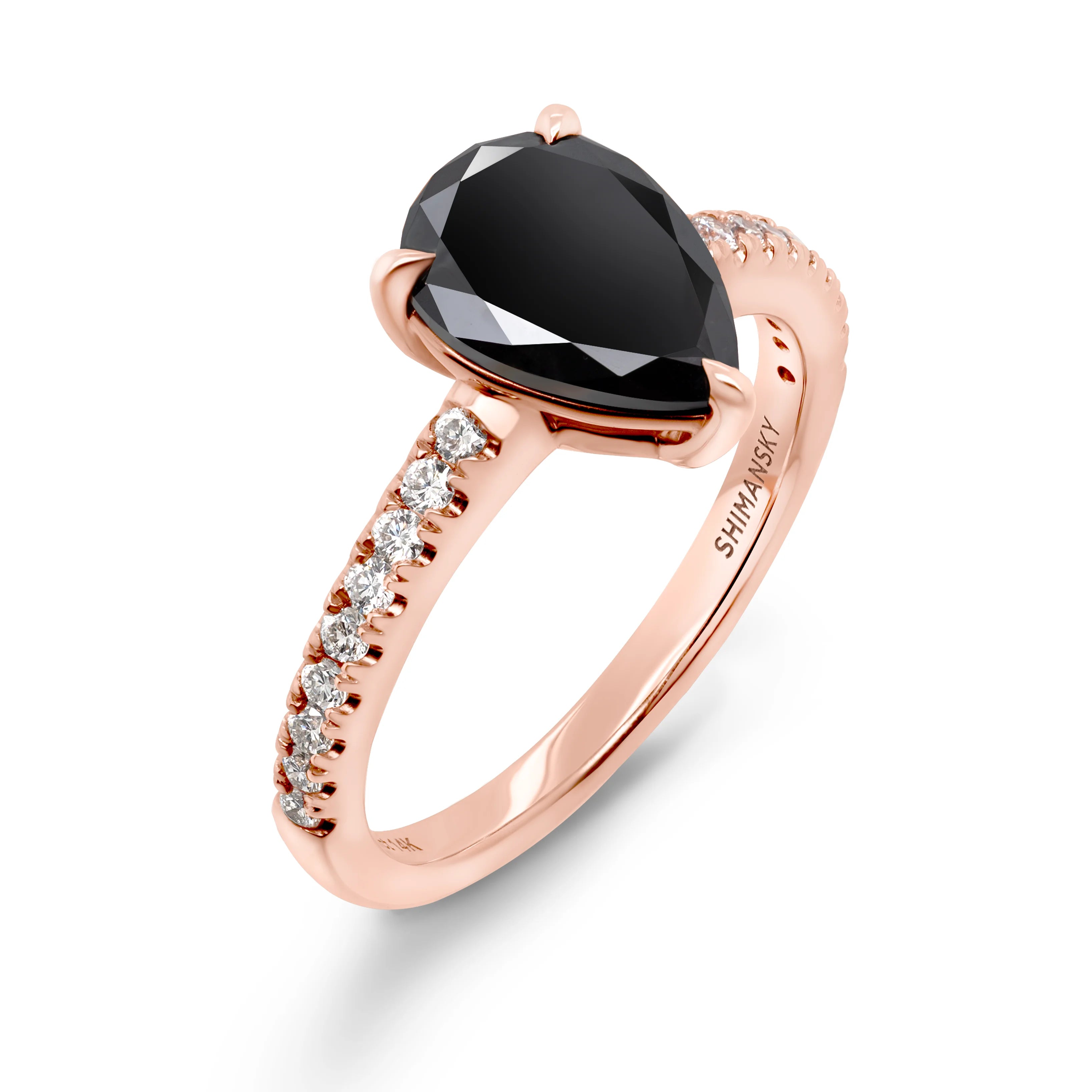 Shimansky 2.1 TCW Pear Black Diamond Microset Engagement Ring in 14K Rose Gold 3D View