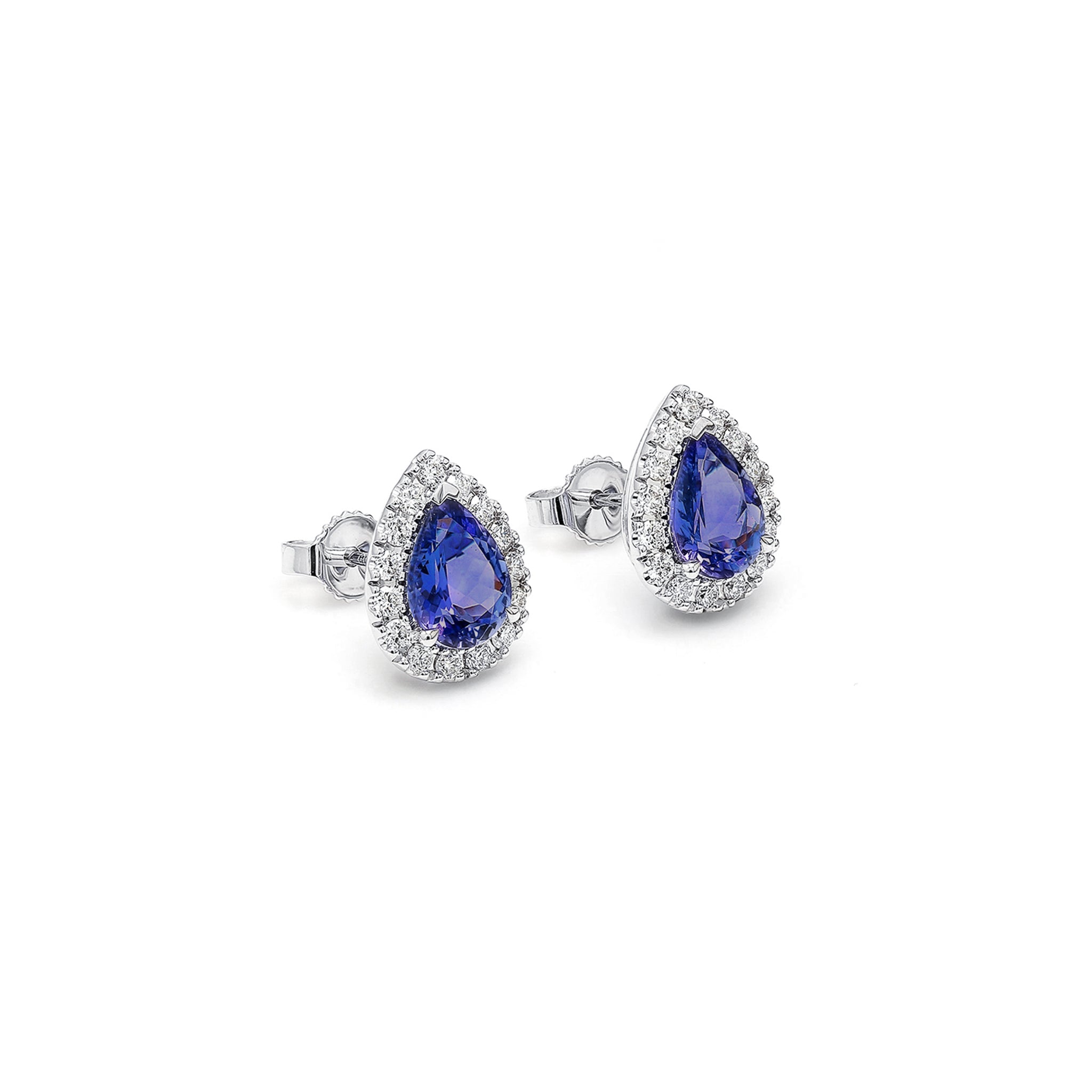 Shimansky 2.1 TCW Pear Tanzanite Halo Stud Earrings in 18K White Gold 3D View