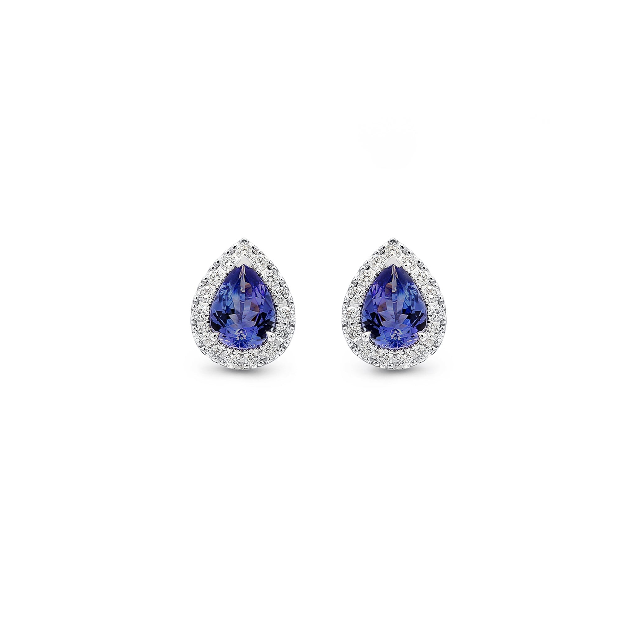 Shimansky 2.1 TCW Pear Tanzanite Halo Stud Earrings in 18K White Gold Front View