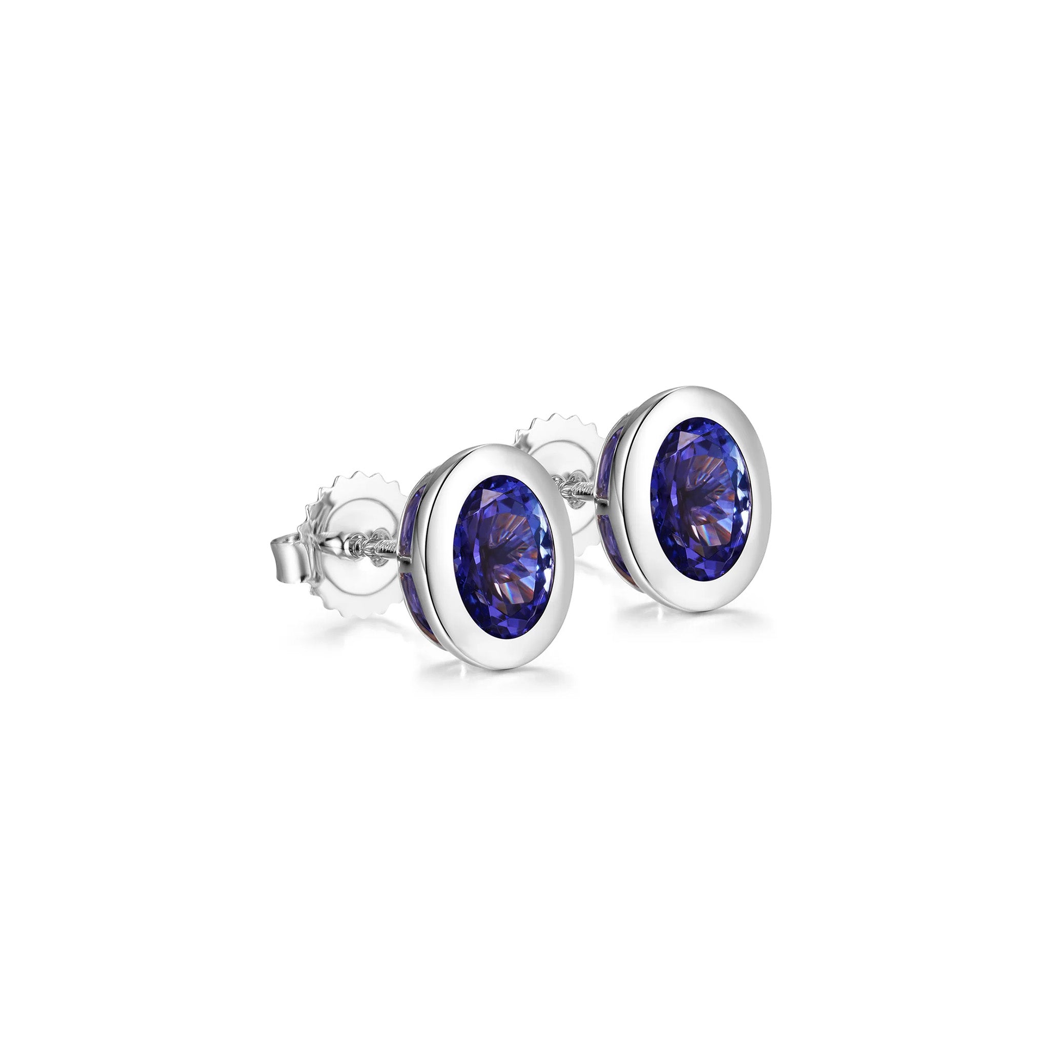 Shimansky 2.2 TCW Oval Tanzanite Bezel Stud Earrings in 14K White Gold 3D View