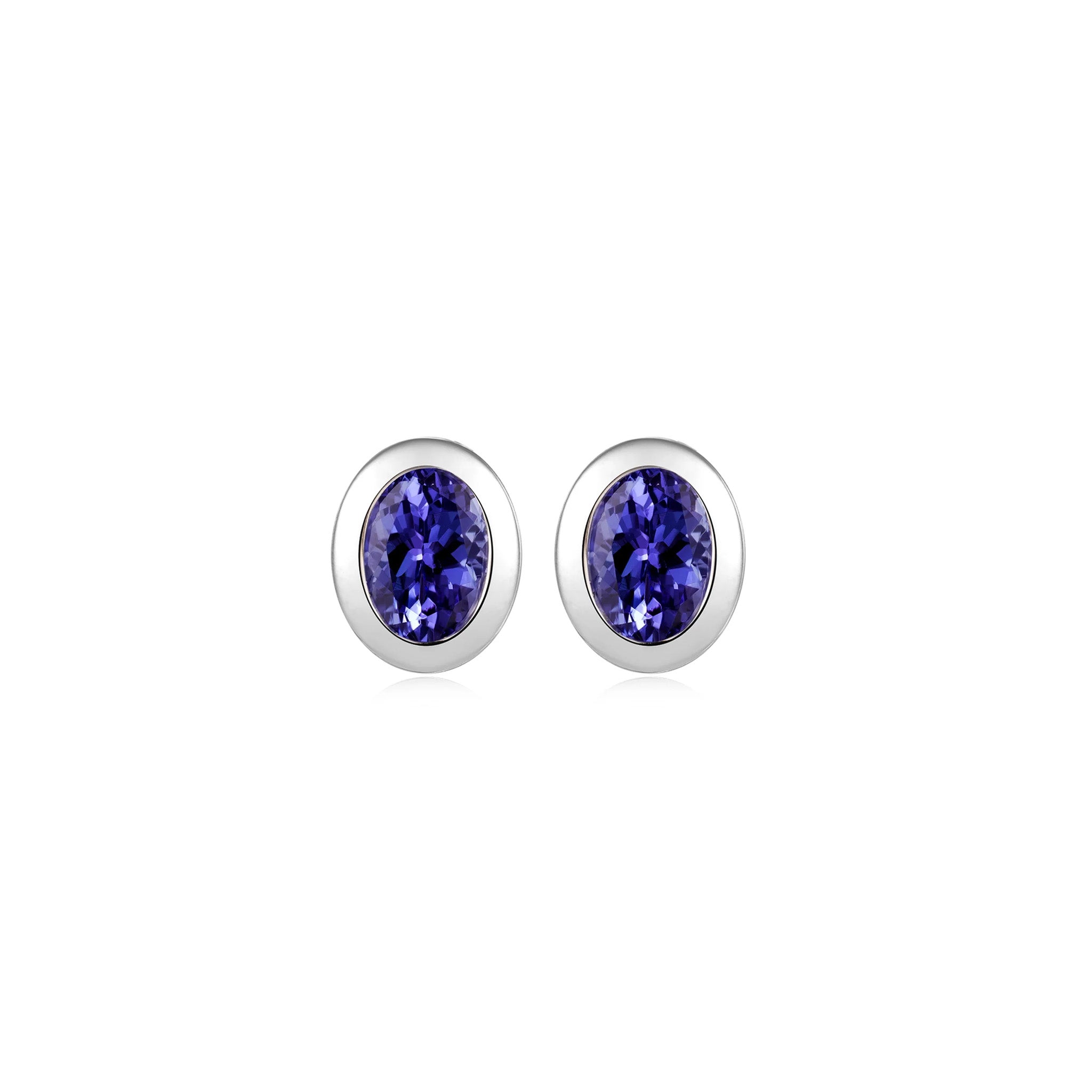 Shimansky 2.2 TCW Oval Tanzanite Bezel Stud Earrings in 14K White Gold Front View