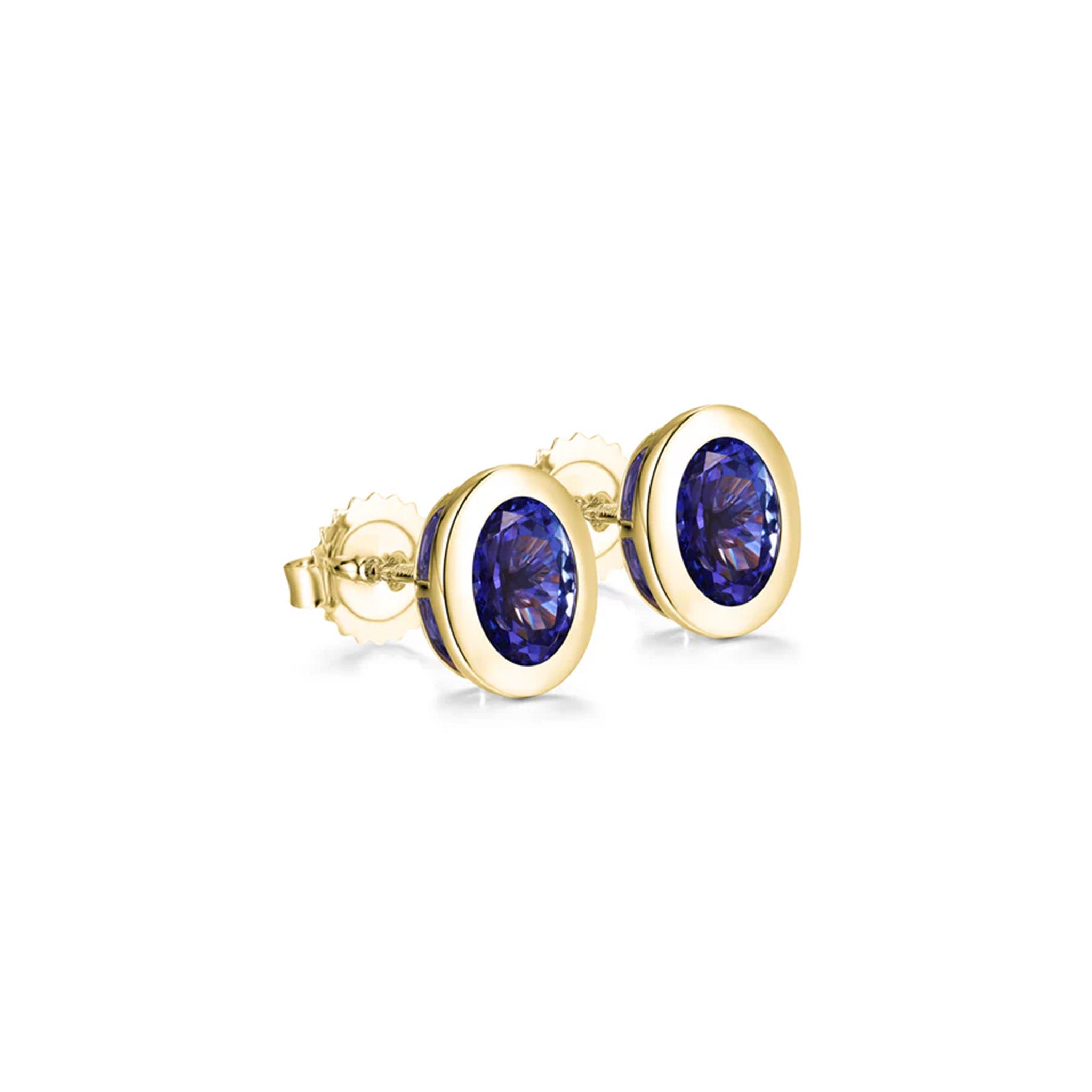 Shimansky 2.2 TCW Oval Tanzanite Bezel Stud Earrings in 14K Yellow Gold 3D View
