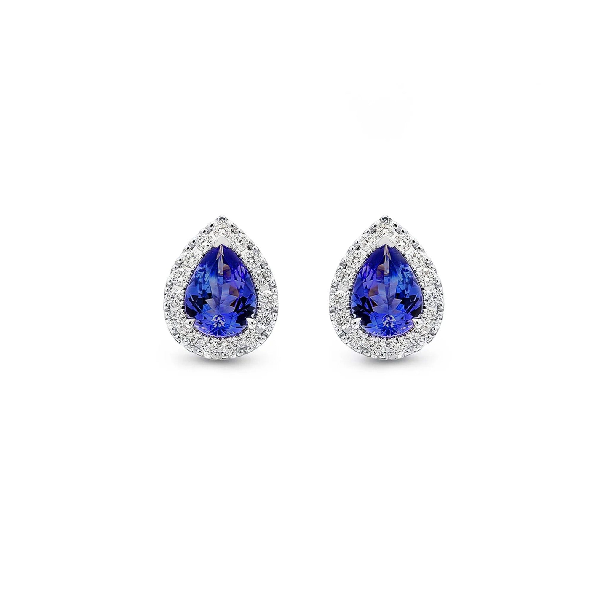 Shimansky 2.2 TCW Pear Tanzanite Halo Stud Earrings in 14K White Gold Front View