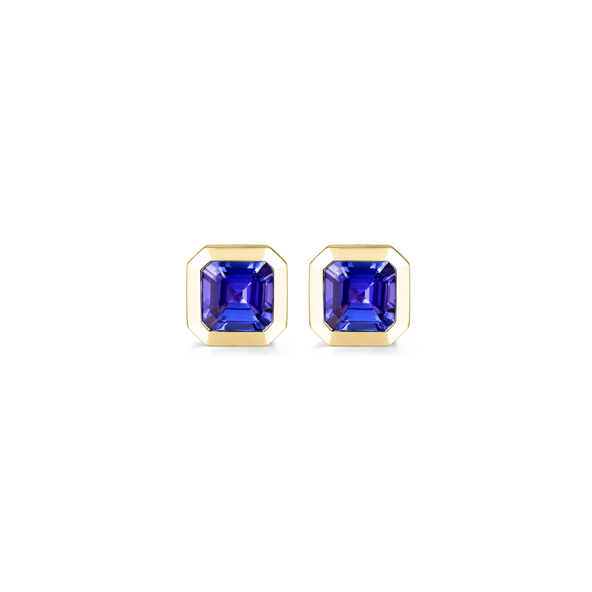 Shimansky 2.7 TCW Tanzanite Solitaire Earrings in 14K Yellow Gold Front View