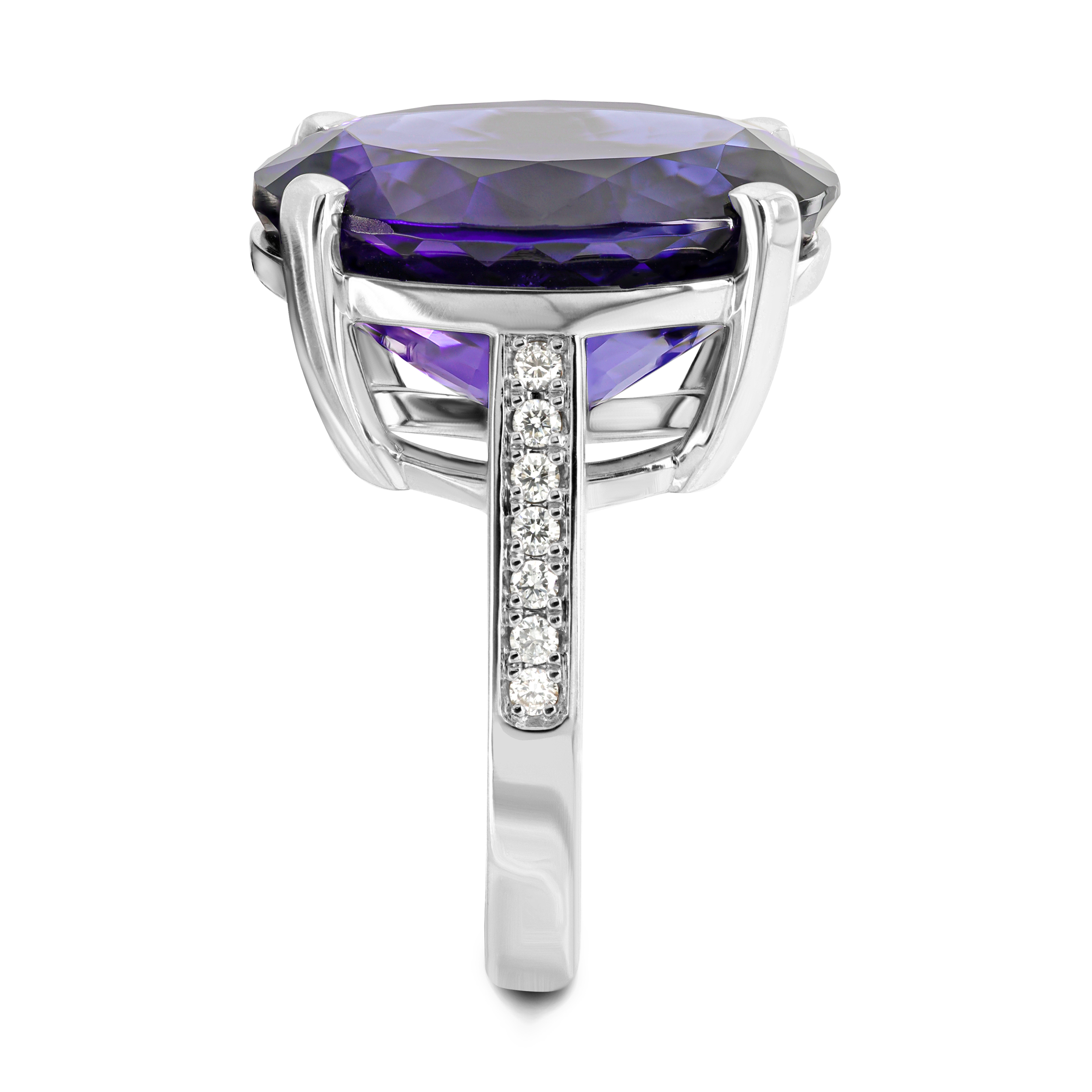 Shimansky 20 Carat Oval Tanzanite & Diamond Dress Ring in 18K White Gold - Profile View