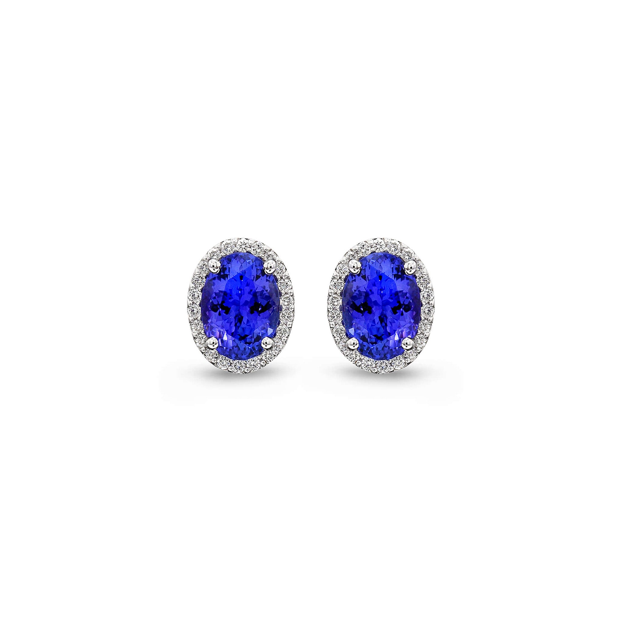 Shimansky 3.5 TCW Tanzanite and Diamond Earrings in 18K White Gold Front View