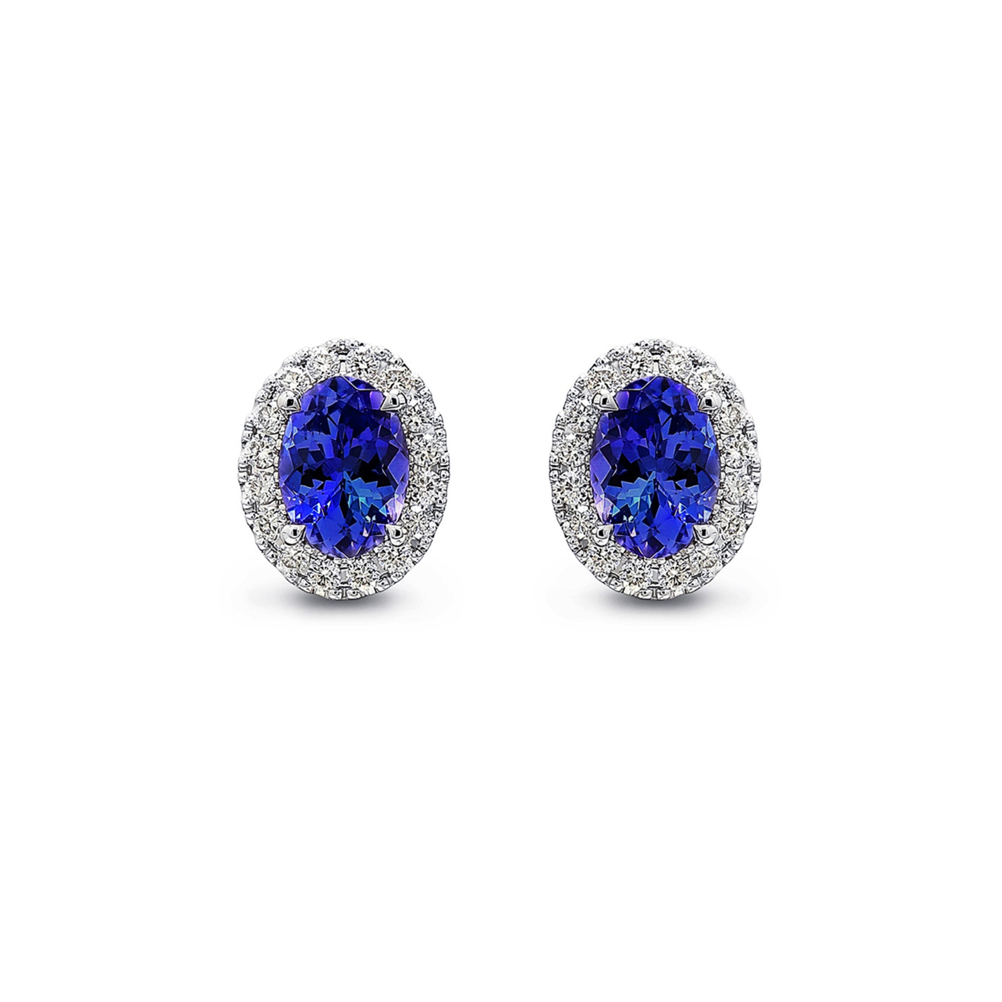 Shimansky 3.7 TCW Oval Tanzanite Halo Stud Earrings in 18K White Gold Front View