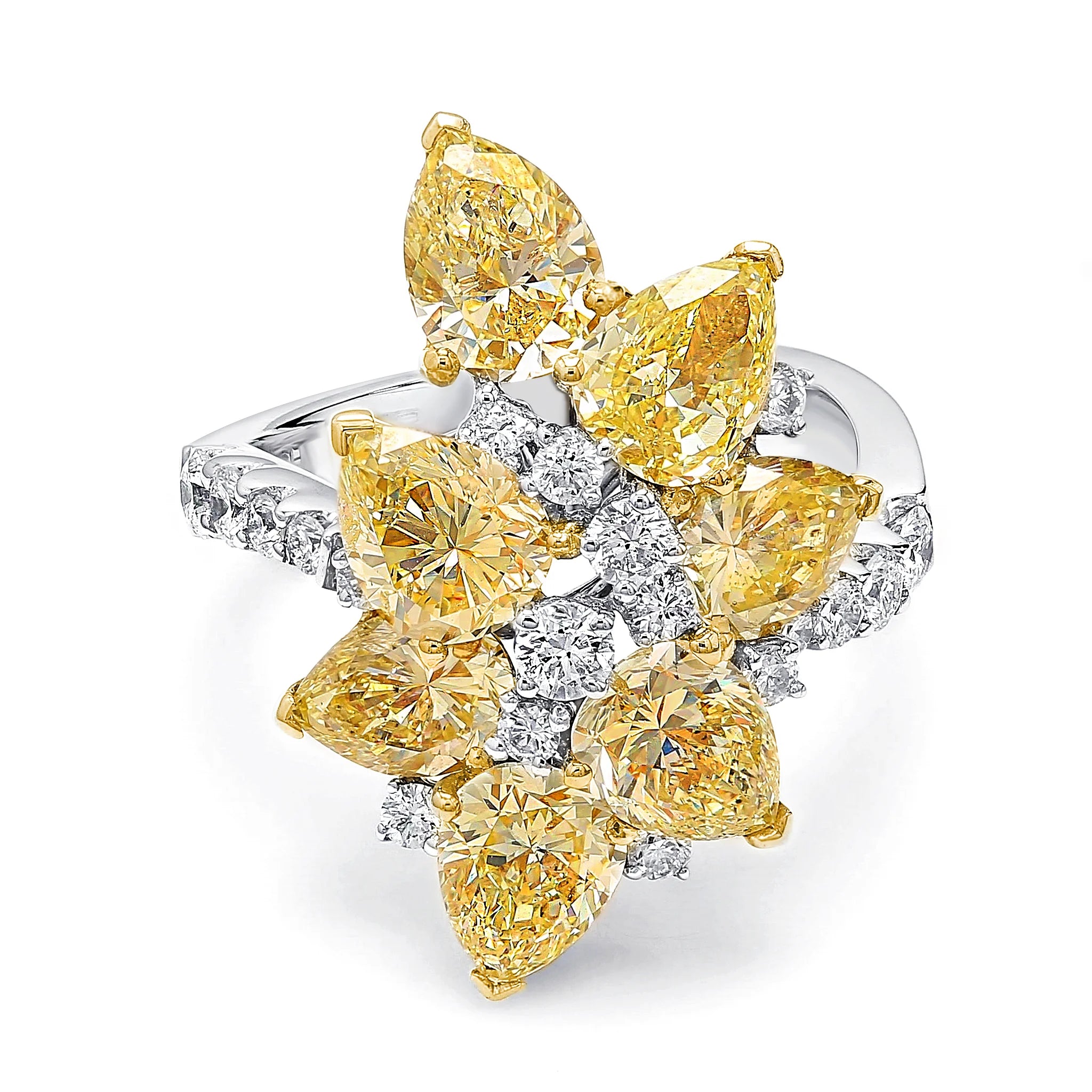 Shimansky 5.4 TCW Fancy Yellow Diamond Dress Ring in 18K White & Yellow Gold Front View