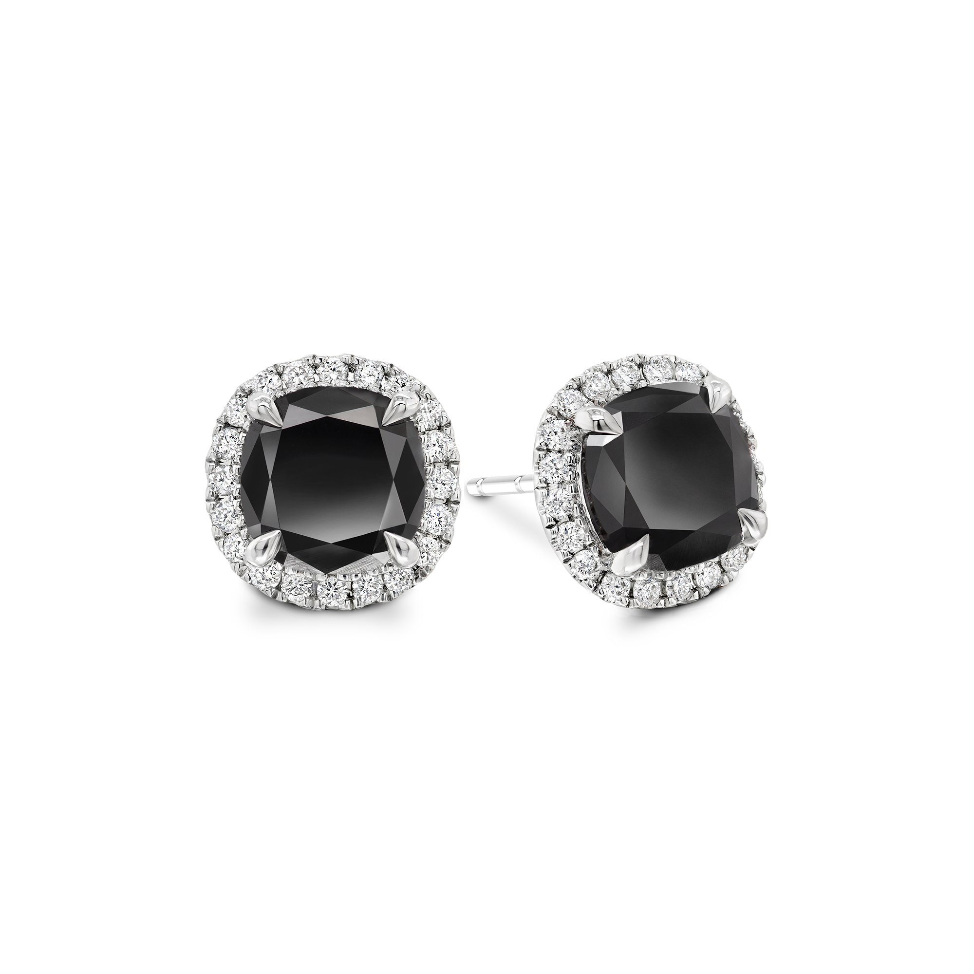 Shimansky Cushion Black & White Diamond Halo Earrings in 14K White Gold - 3D View