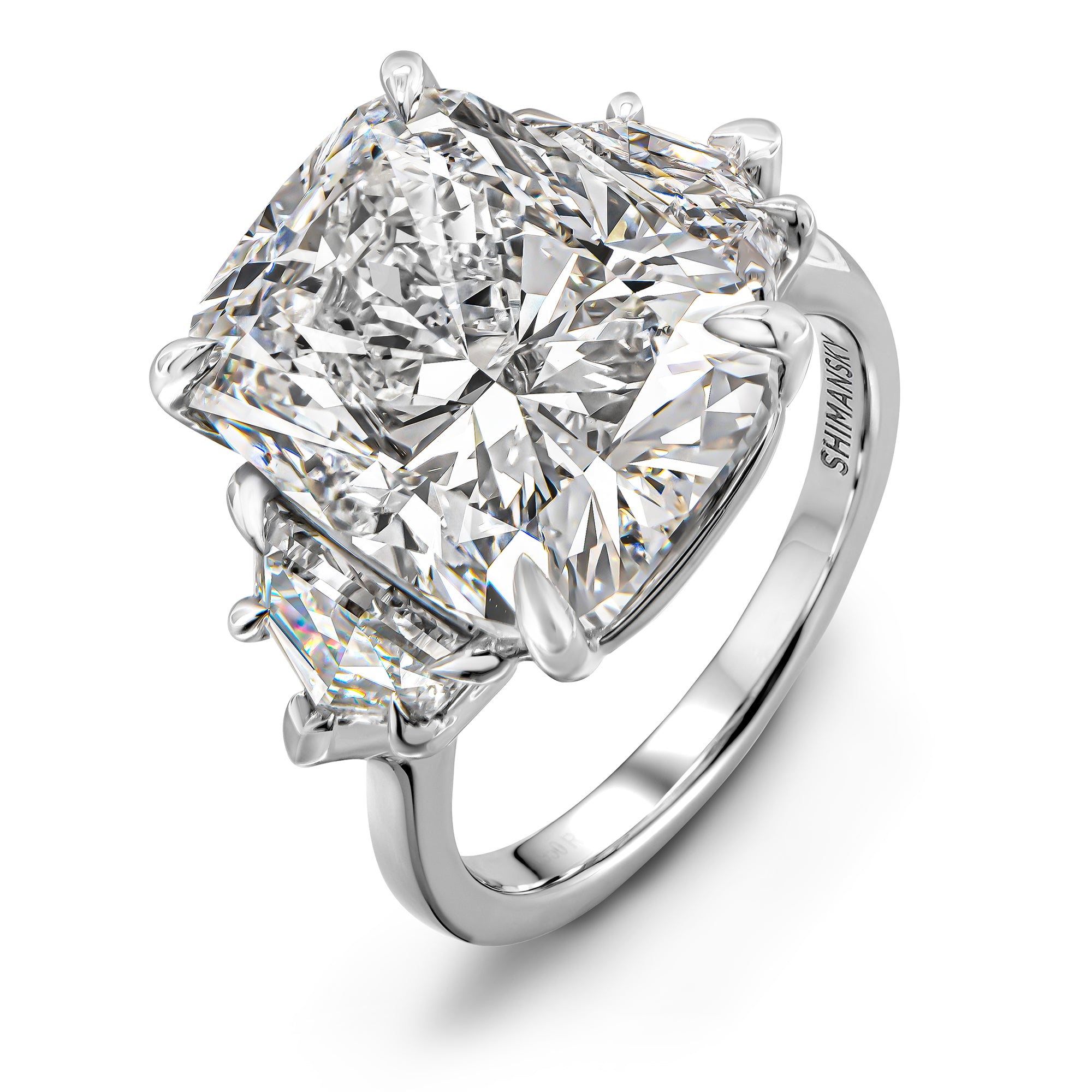 Shimansky Cushion Trilogy Diamond Ring in Platinum - 3d View