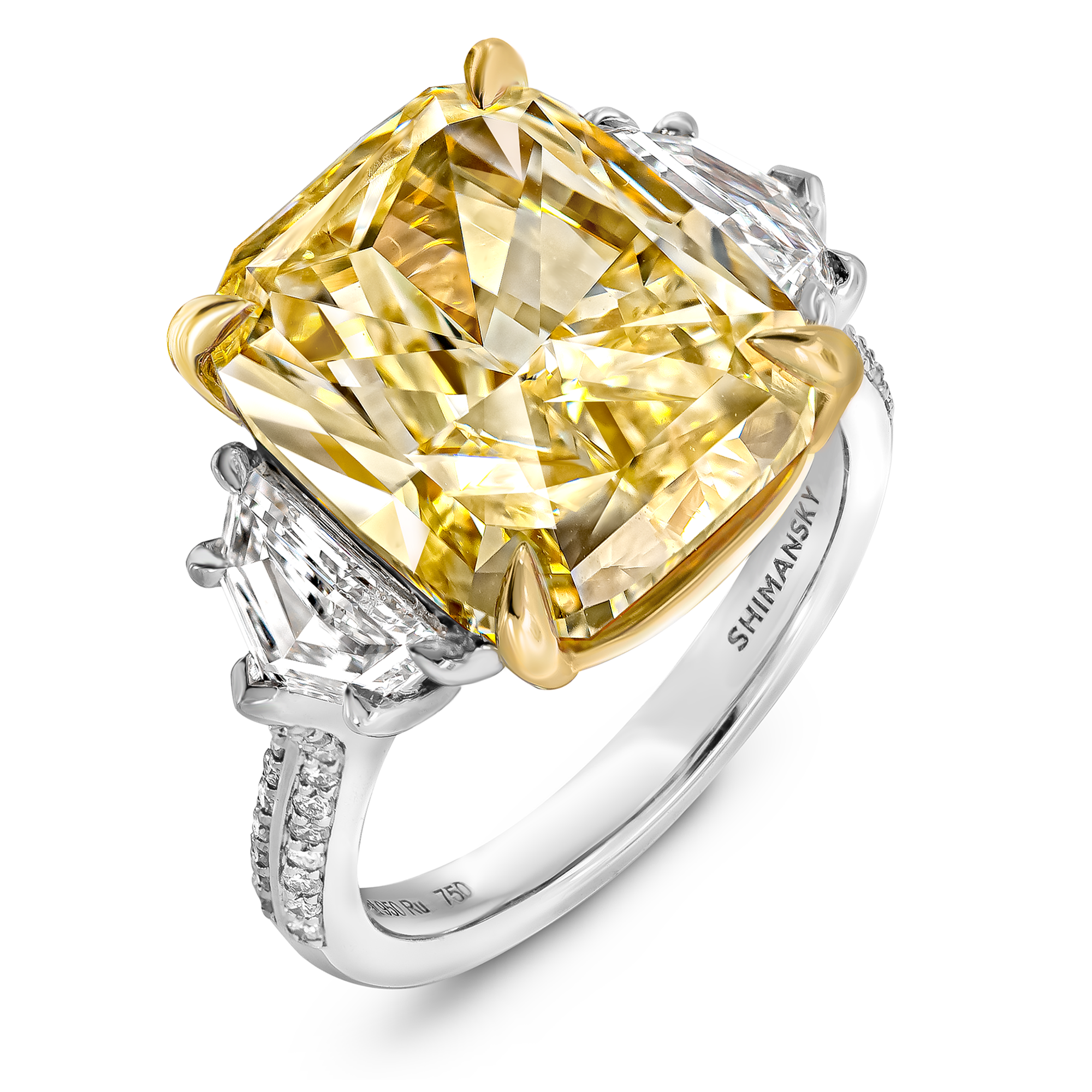 Shimansky Cushion Yellow Diamond Dress Ring in 18K Yellow Gold and Platinum - 3d View