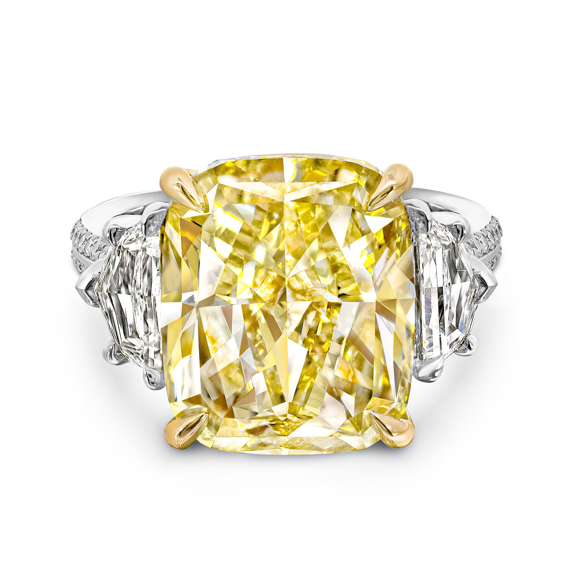 Shimansky Cushion Yellow Diamond Dress Ring in 18K Yellow Gold and Platinum - Front View