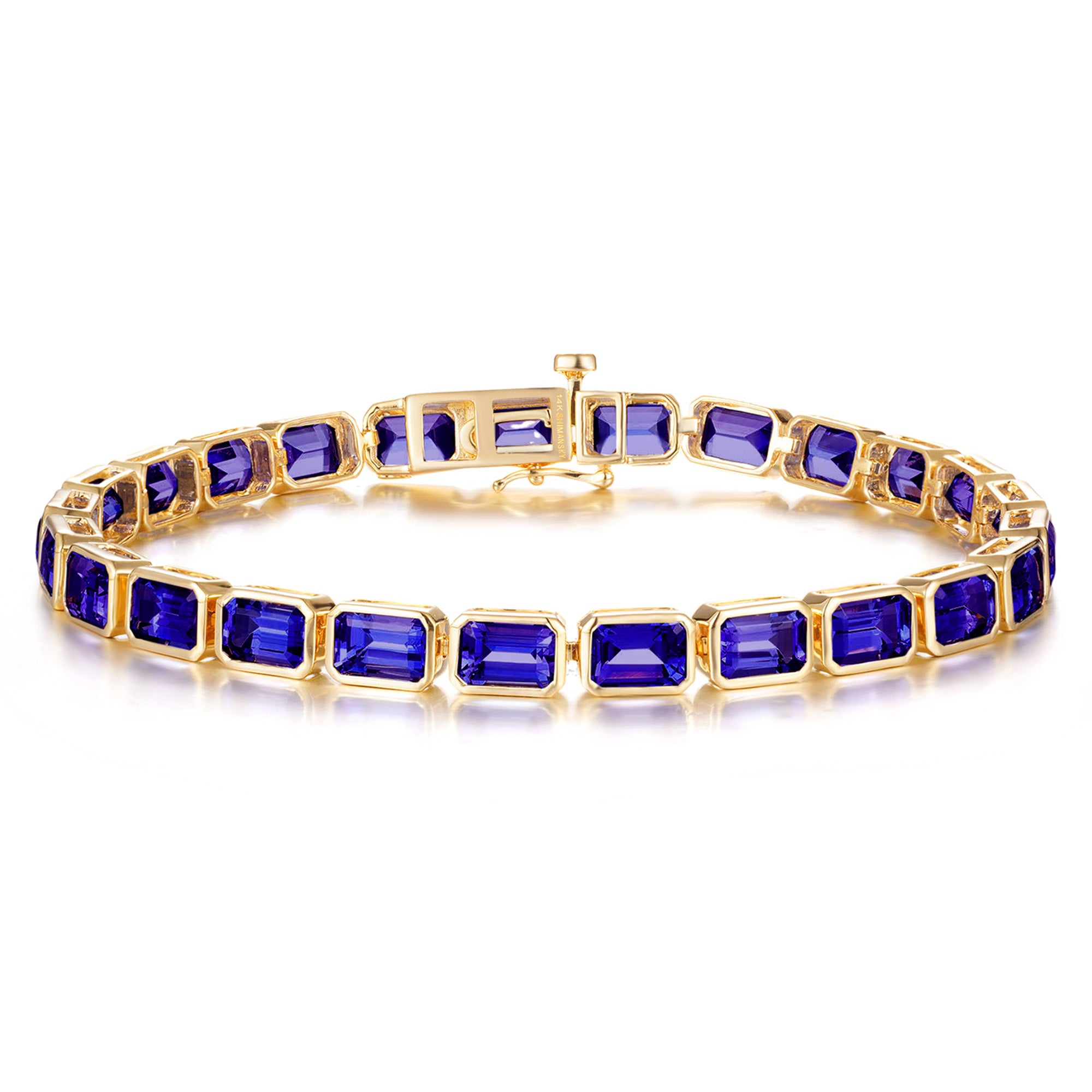 Shimansky Emerald Tanzanite Bezel Set Bracelet in 14K Yellow Gold - Front View