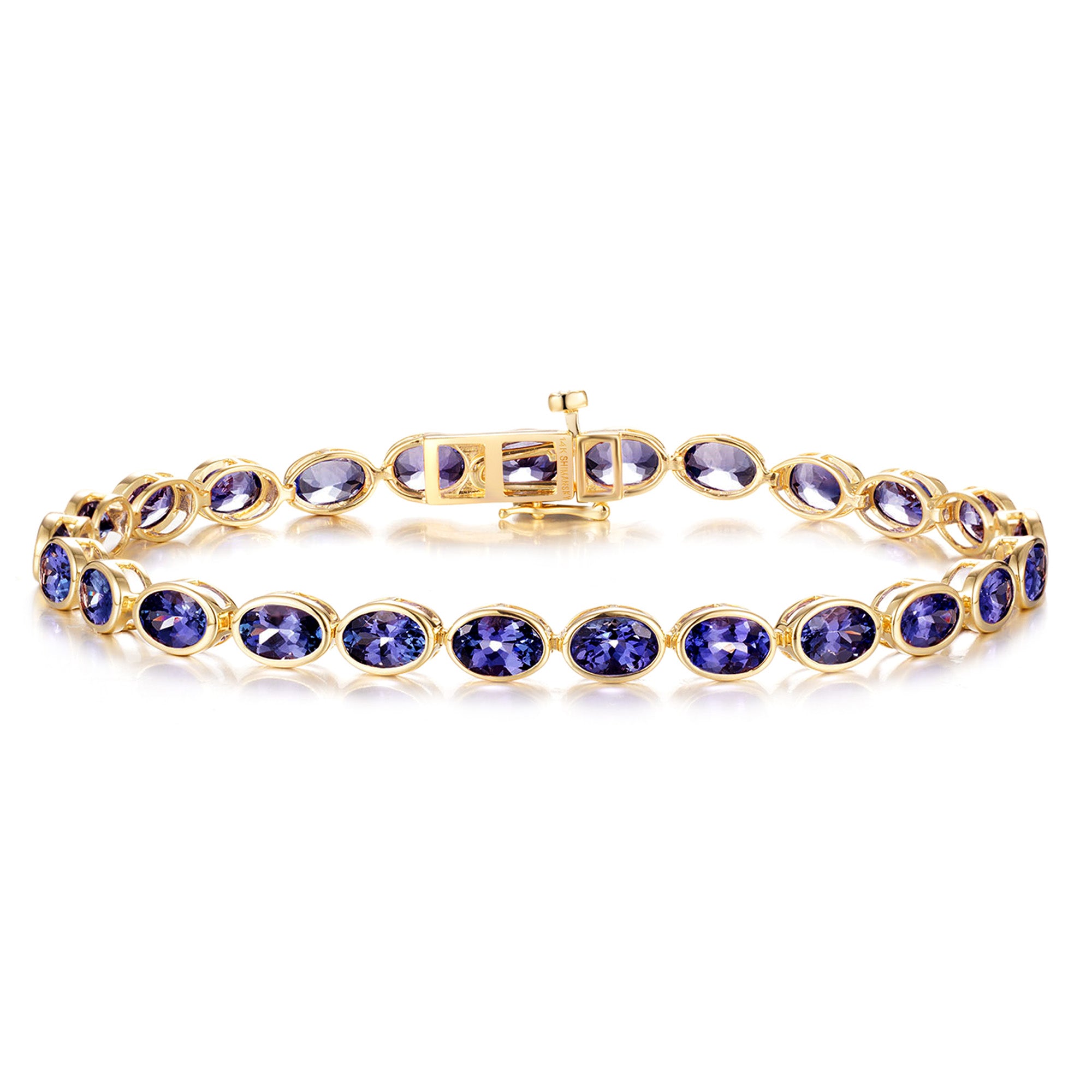 Shimansky Oval Tanzanite Bezel Set Bracelet in 14K Yellow Gold - Front View