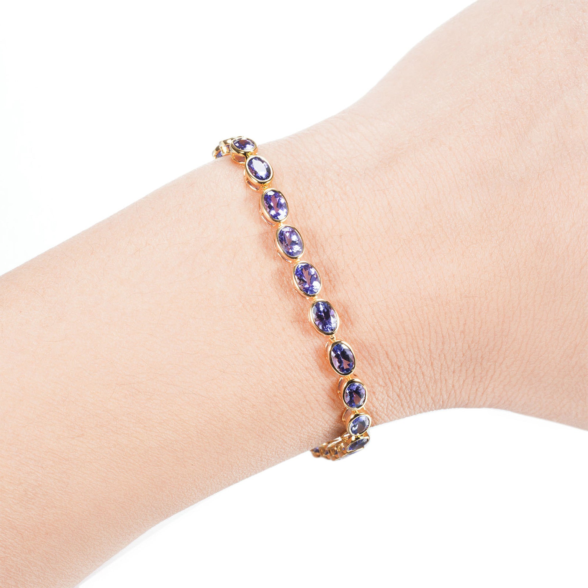 Shimansky Oval Tanzanite Bezel Set Bracelet in 14K Yellow Gold - Model View