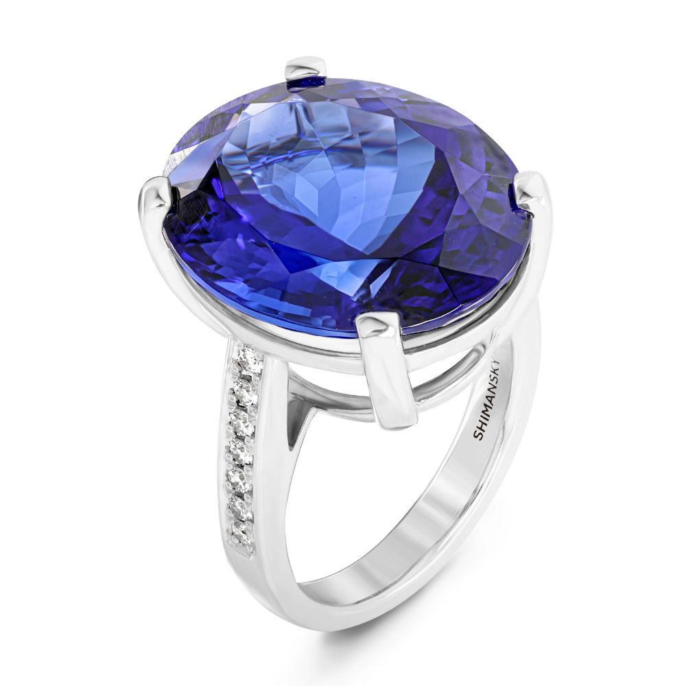 Shimansky Oval Tanzanite & Diamond Dress Ring in 18K White Gold - 3D View