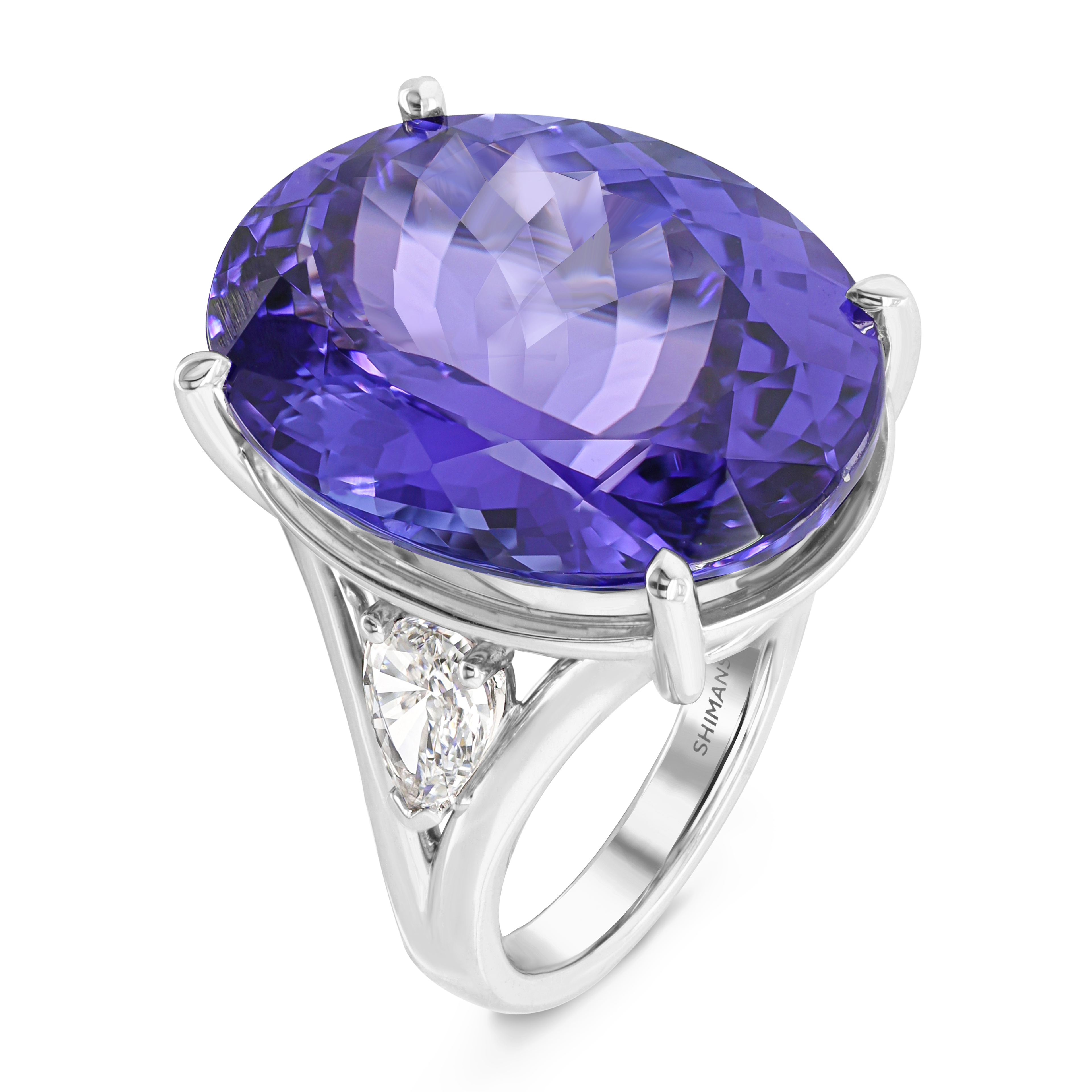 Shimansky Oval Tanzanite & Diamond Dress Ring in 18K White Gold - 3D View