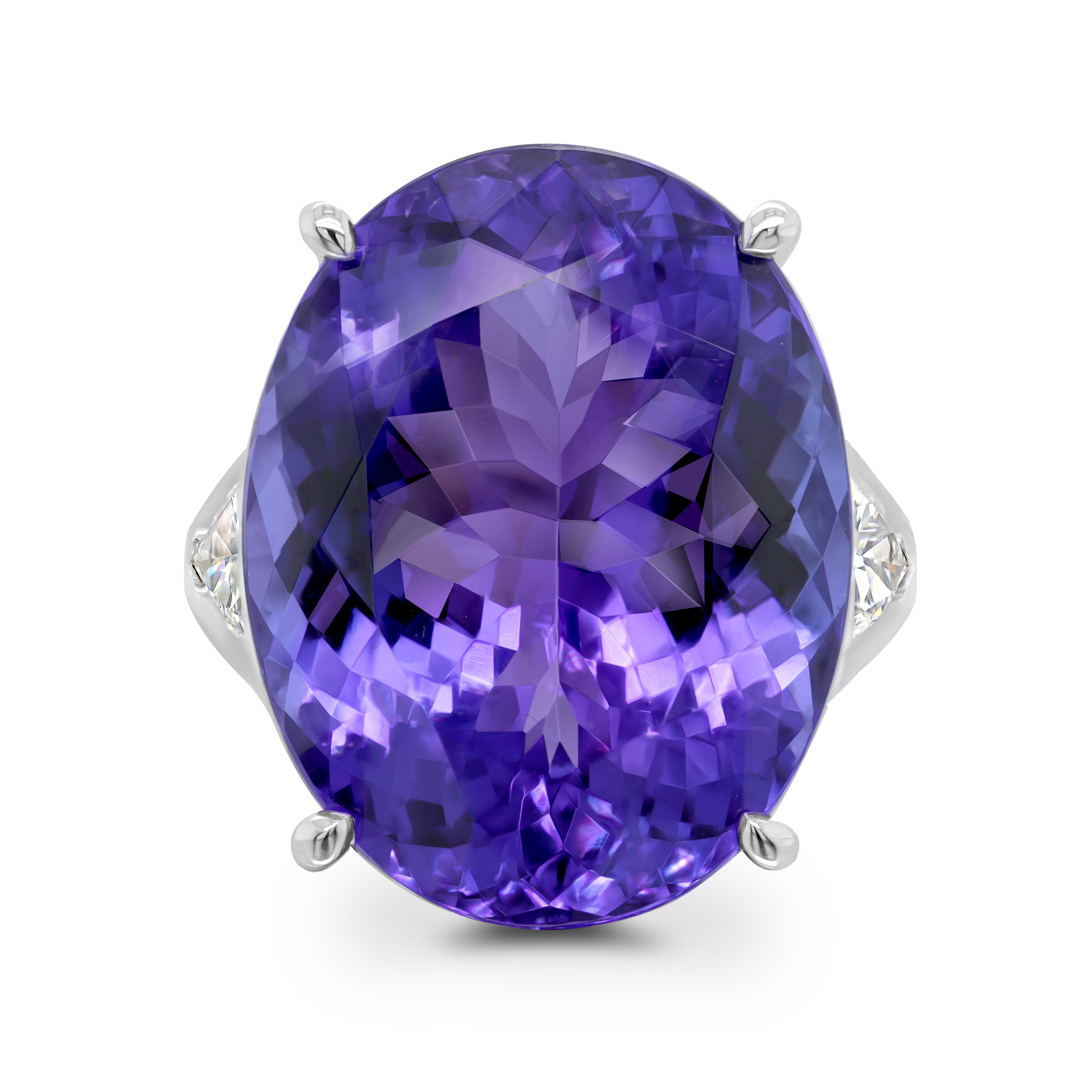 Shimansky Oval Tanzanite & Diamond Dress Ring in 18K White Gold - Front View