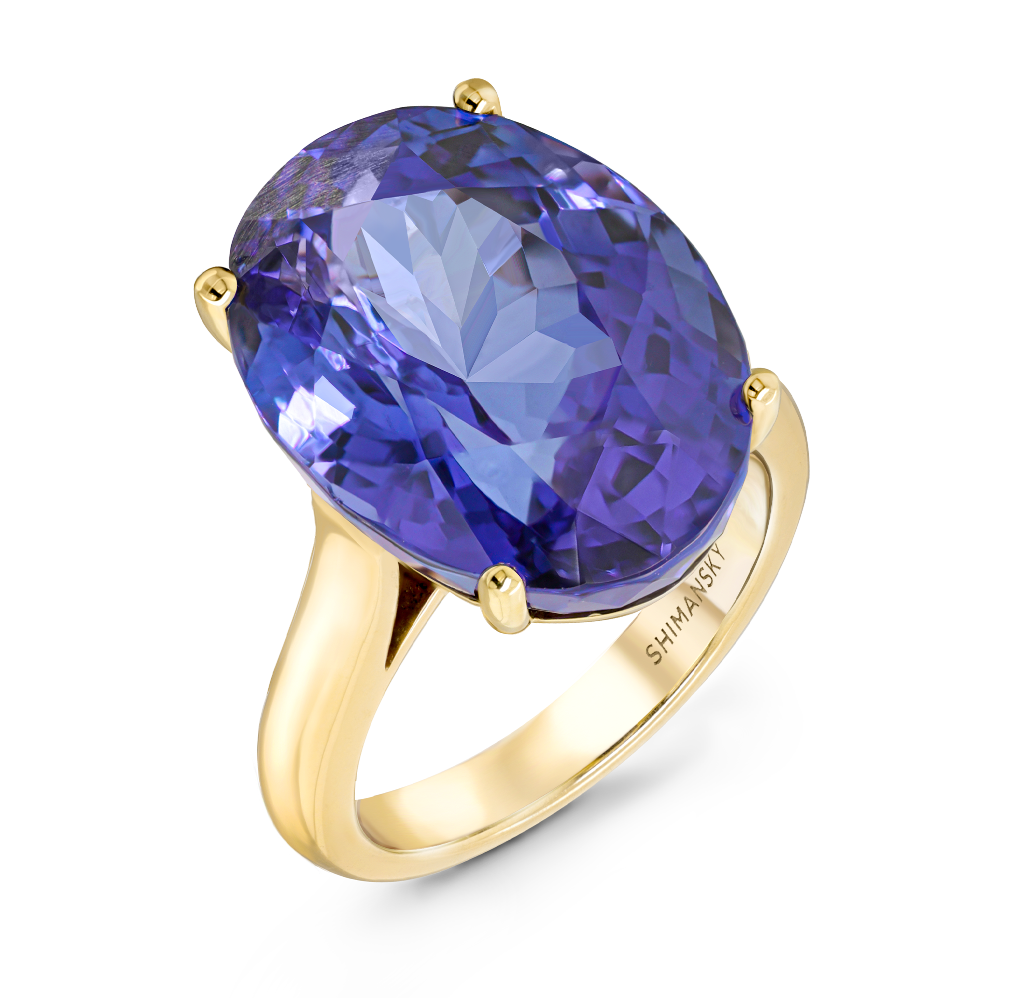Shimansky Oval Tanzanite Solitaire Ring in 18K Yellow Gold - 3D View