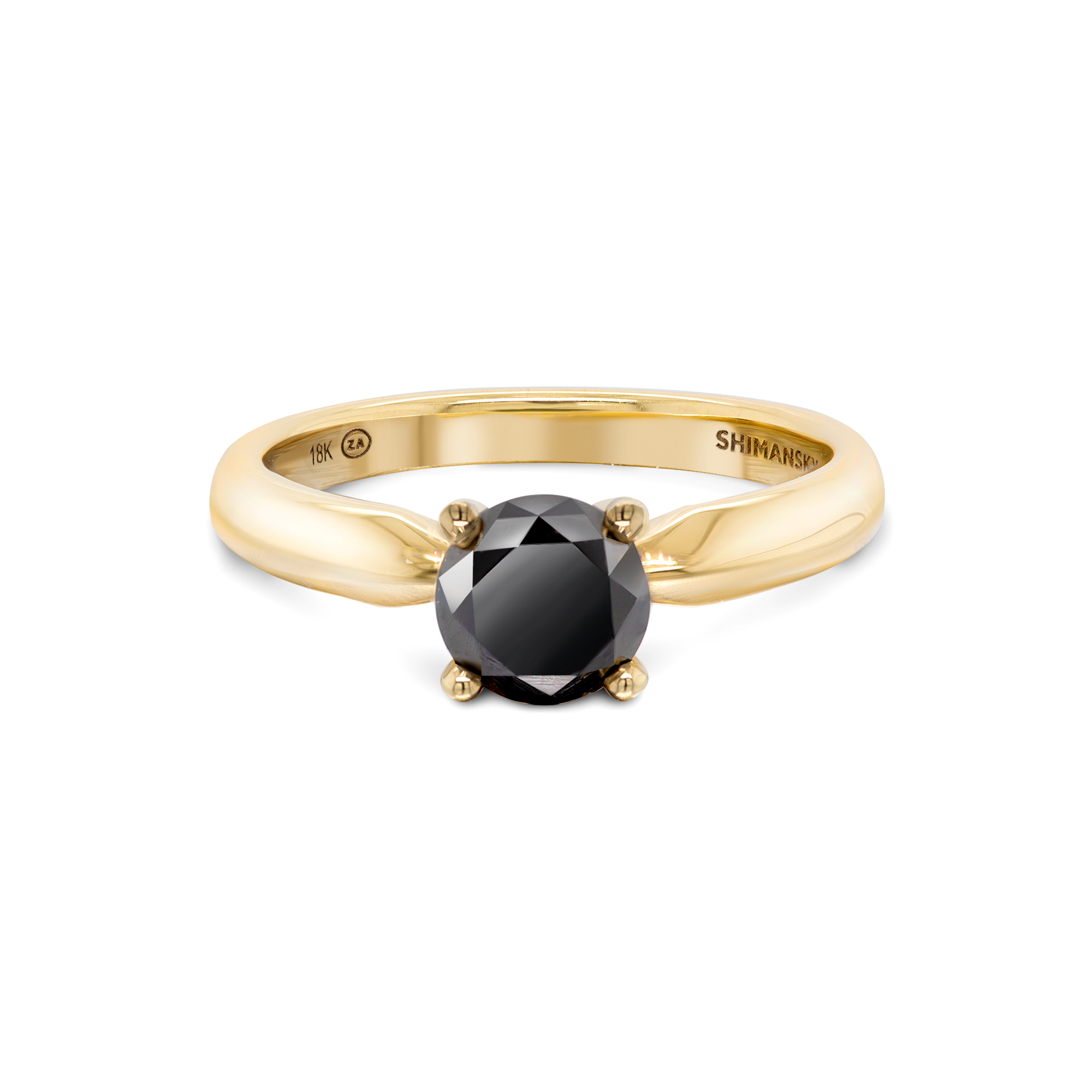 Shimansky Round Black Diamond Solitaire Ring in 18K Yellow Gold - Front View