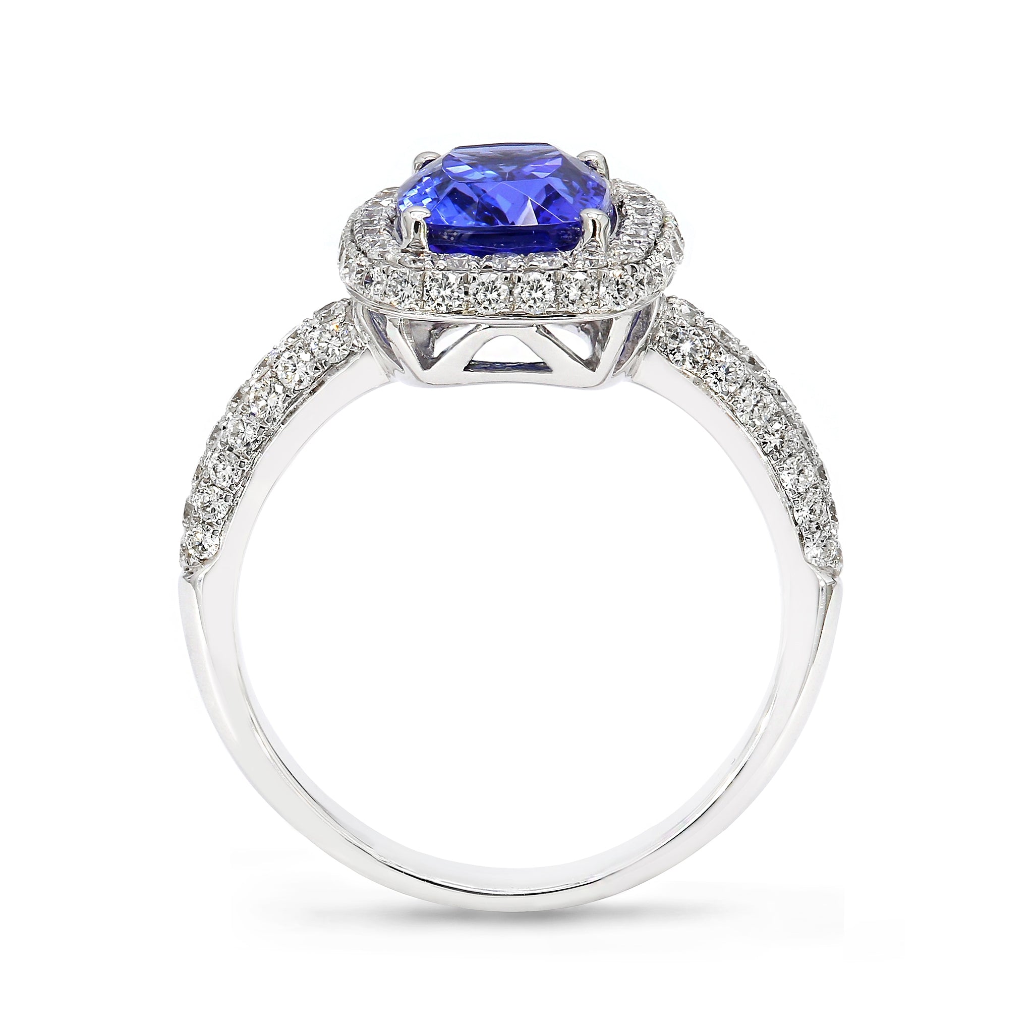Shimansky Tanzanite and Diamond Halo Ring 18K White Gold Side View