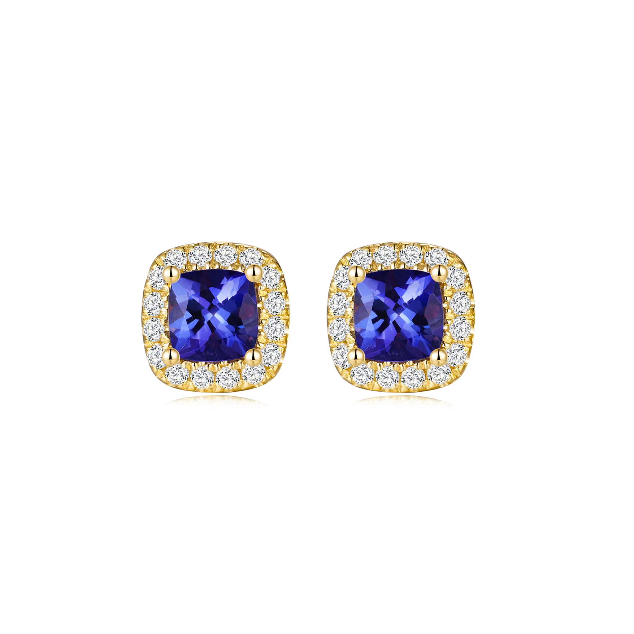 Shimansky 1.3 TCW Tanzanite Square Cushion Halo Earrings in 14K Yellow Gold Front View #Metal_Yellow Gold