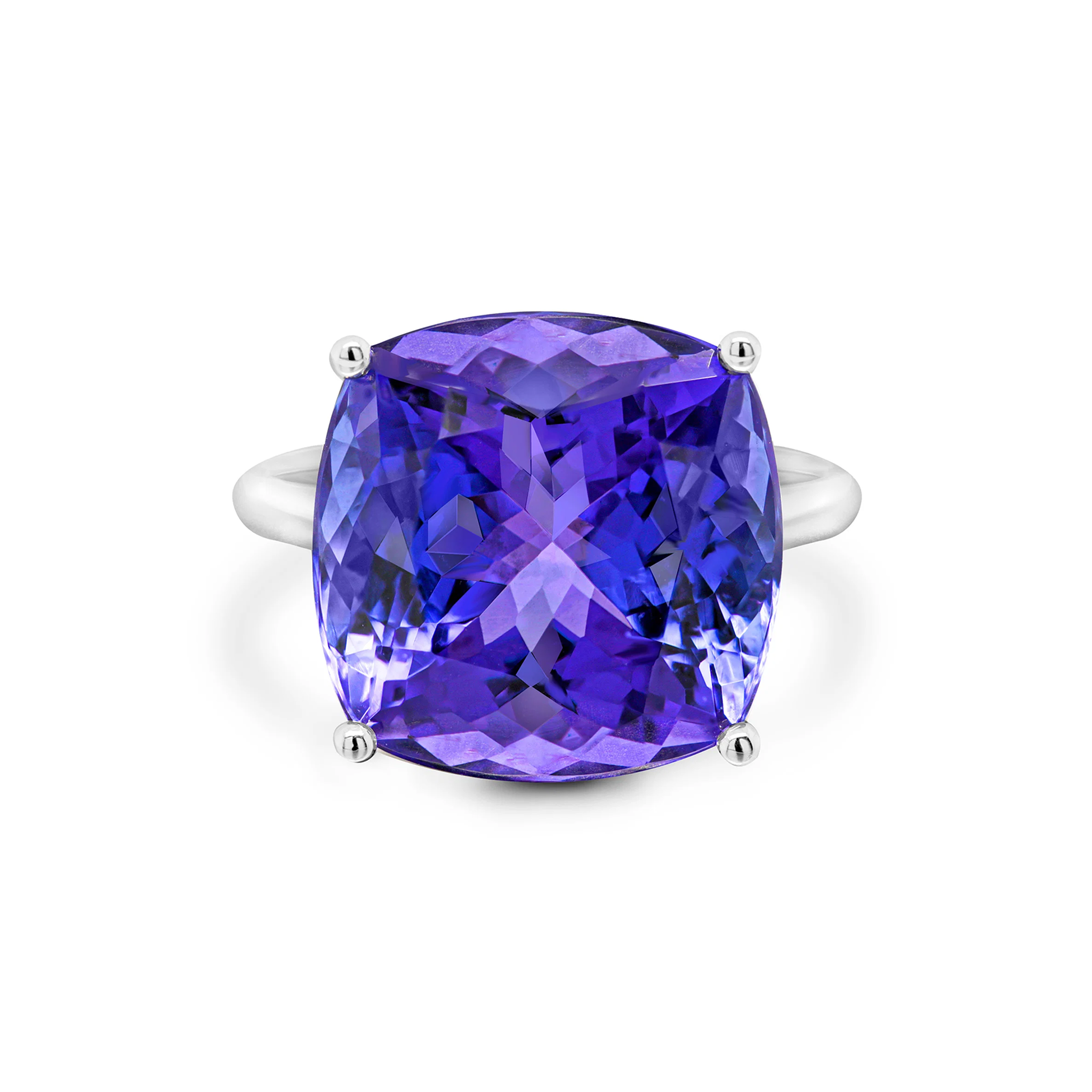 Shimansky 13.9 Carat Square Cushion Tanzanite Solitaire Ring in 18K White Gold - Front View