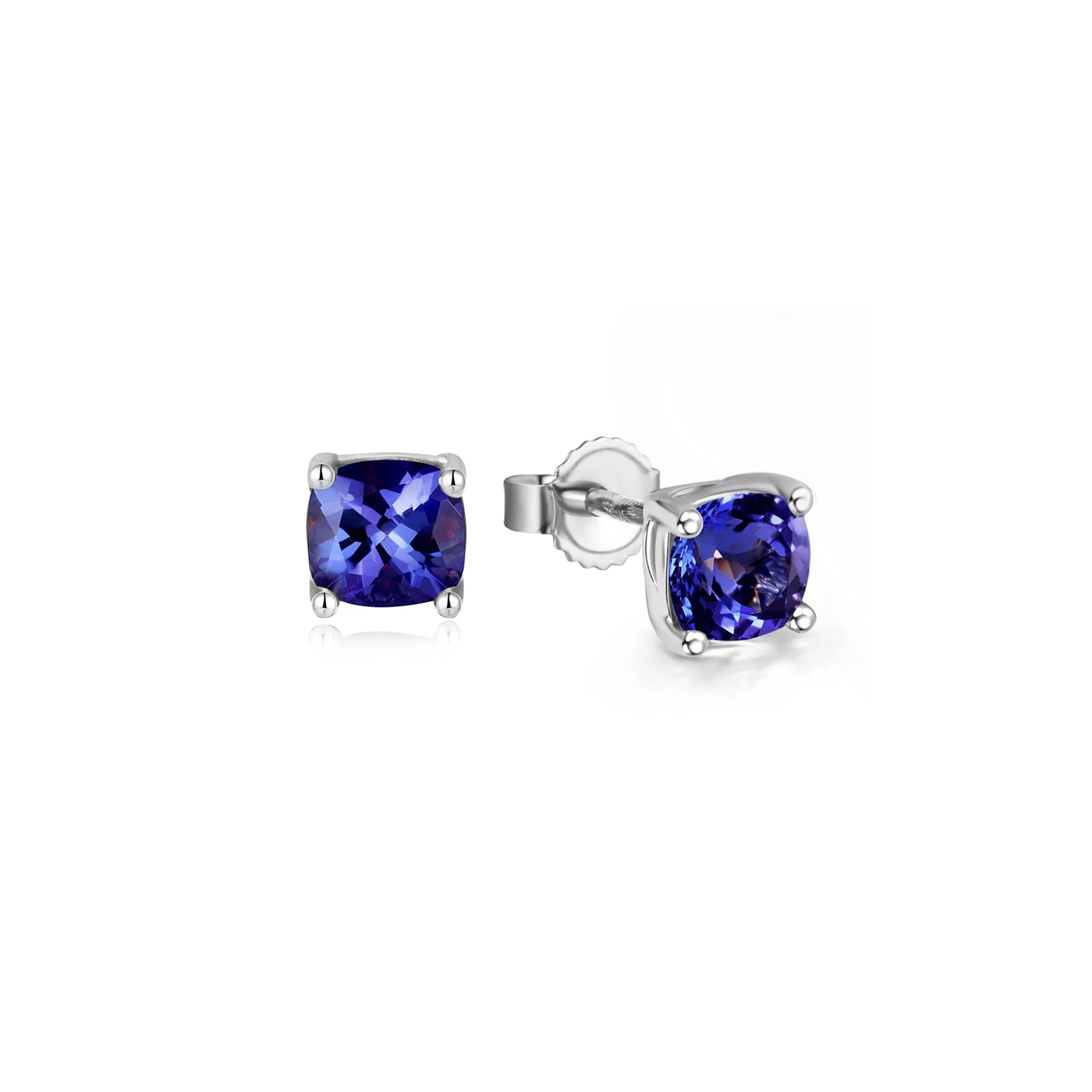 Shimansky 2.13 TCW Square Cushion Tanzanite Solitaire Stud Earrings in 14K White Gold 3D View #Metal_White Gold