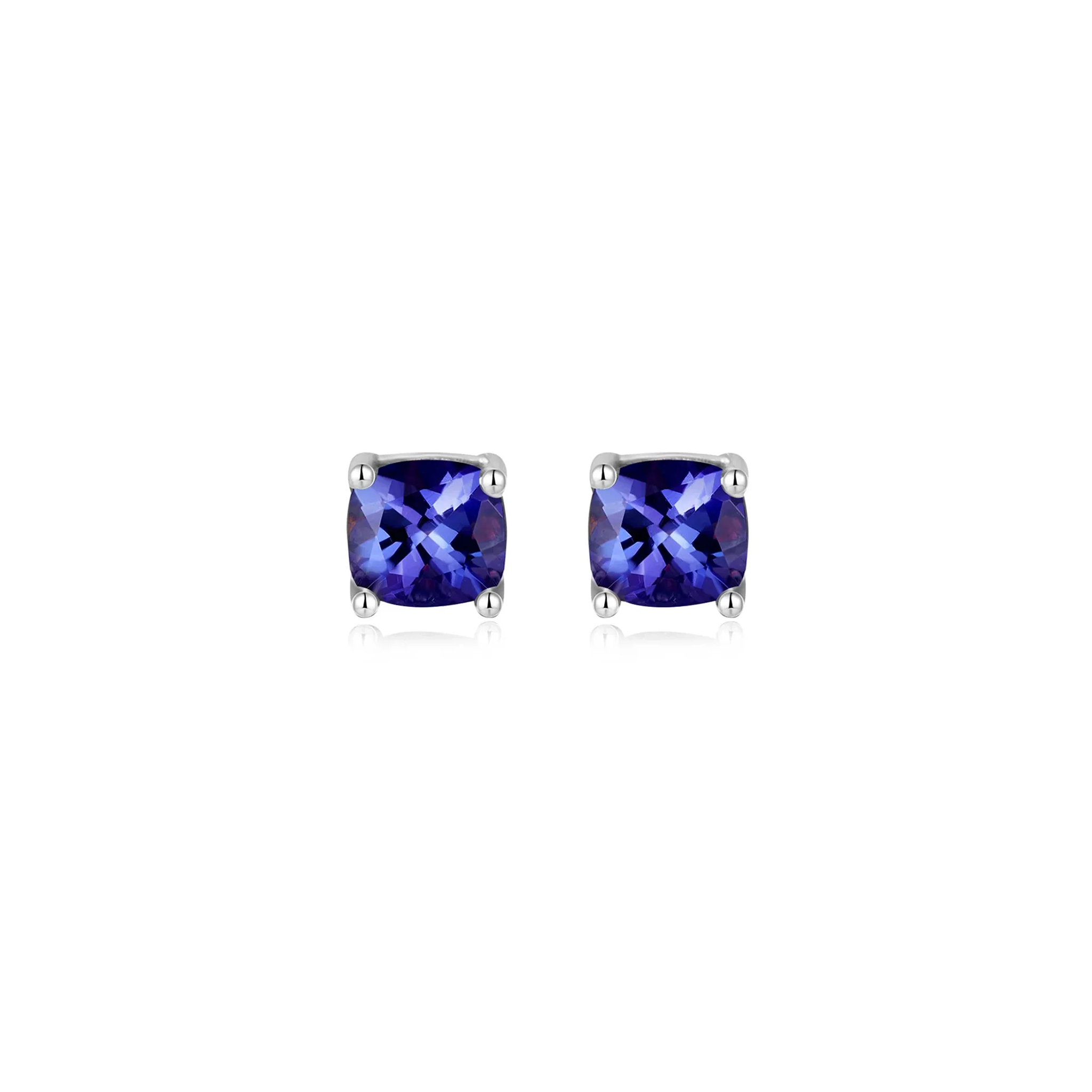 Shimansky 2.13 TCW Square Cushion Tanzanite Solitaire Stud Earrings in 14K White Gold Front View #Metal_White Gold