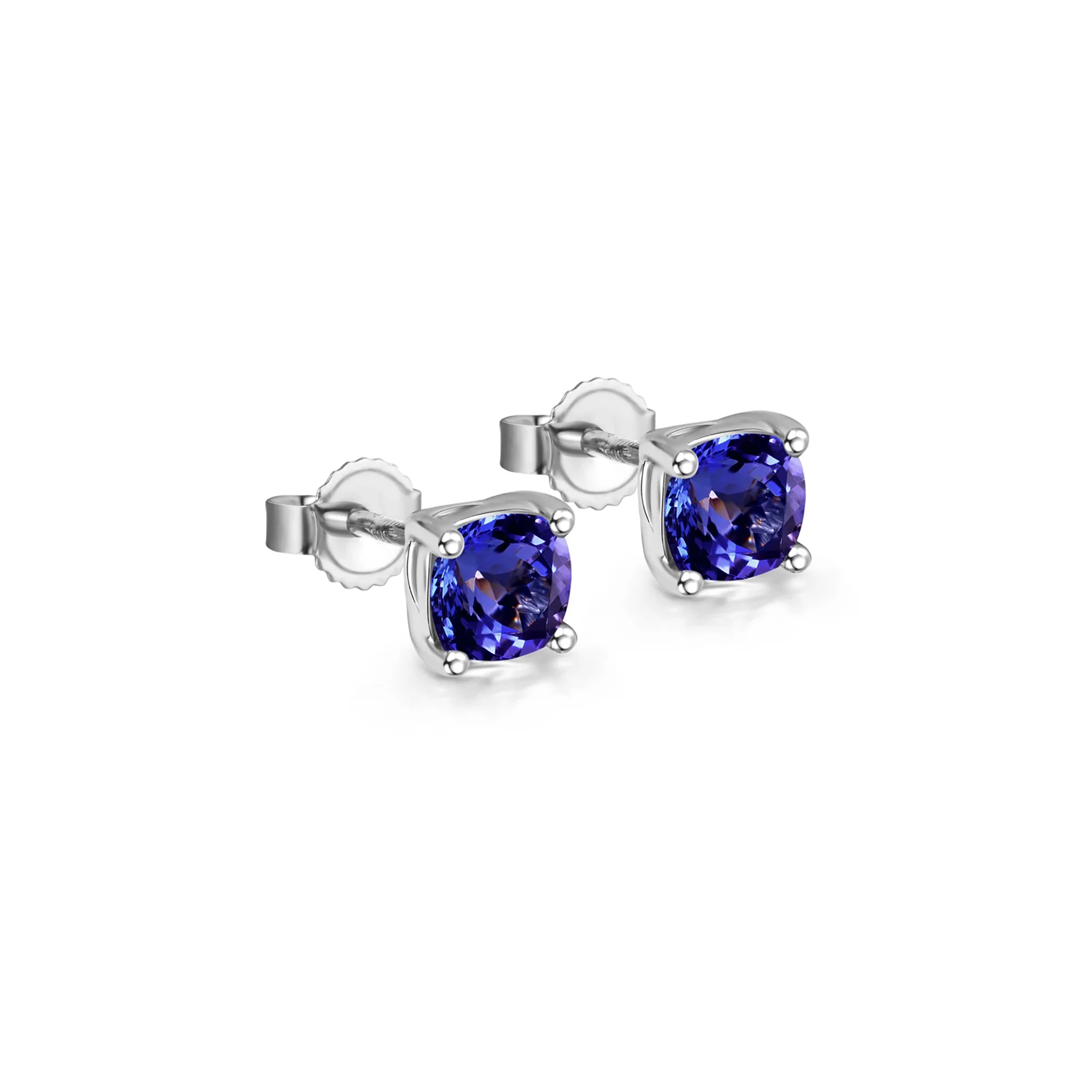 Shimansky 2.13 TCW Square Cushion Tanzanite Solitaire Stud Earrings in 14K White Gold 3D View #Metal_White Gold