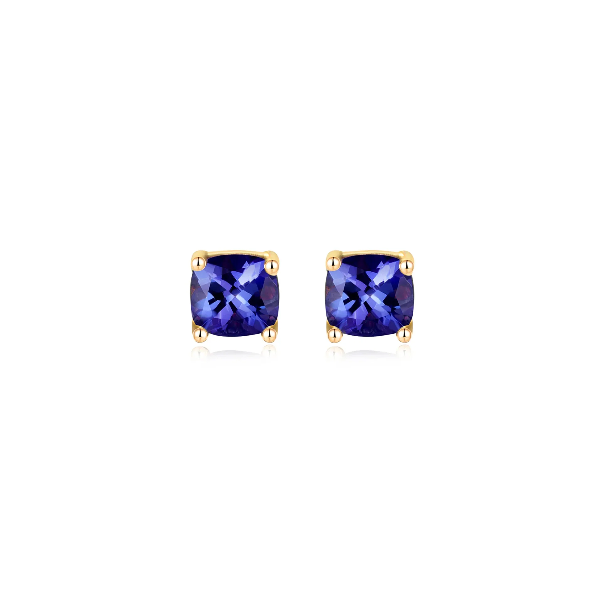 Shimansky 2.3 TCW Square Cushion Tanzanite Solitaire Stud Earrings in 14K Yellow Gold Front View #Metal_Yellow Gold