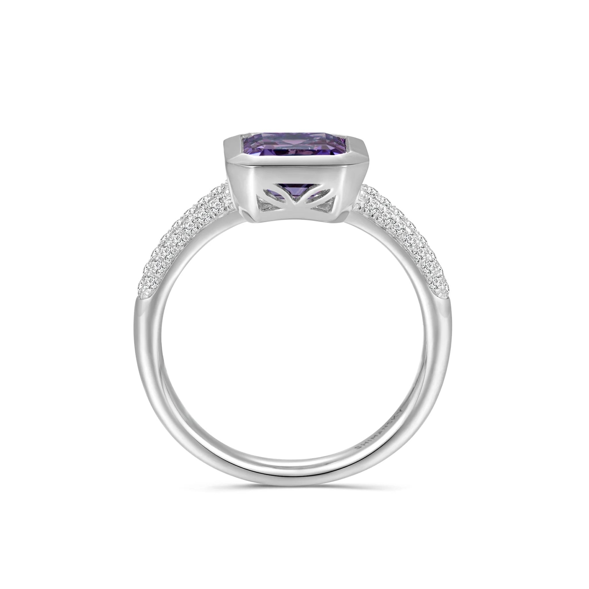Shimansky 1.9ct Square Emerald Tanzanite Bezel set Ring 14K White Gold Side View #Metal_White Gold