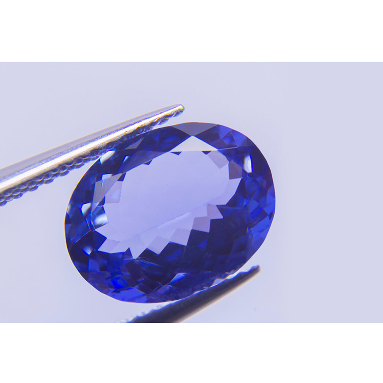 Close up photograph of a shaped and cut Shimansky Tanzanite