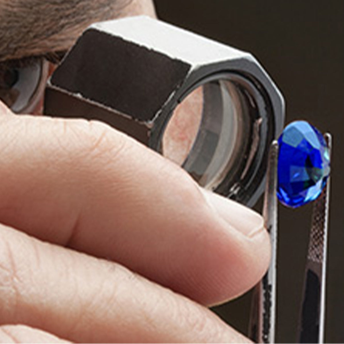 Close-up of a Tanzanite being examined