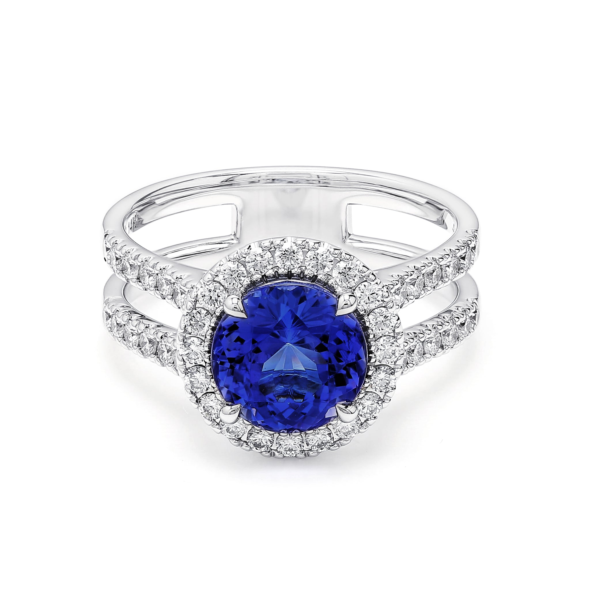 Shimansky - Tanzanite and Diamond Double Microset Halo 2.50ct ring crafted in 14K White Gold