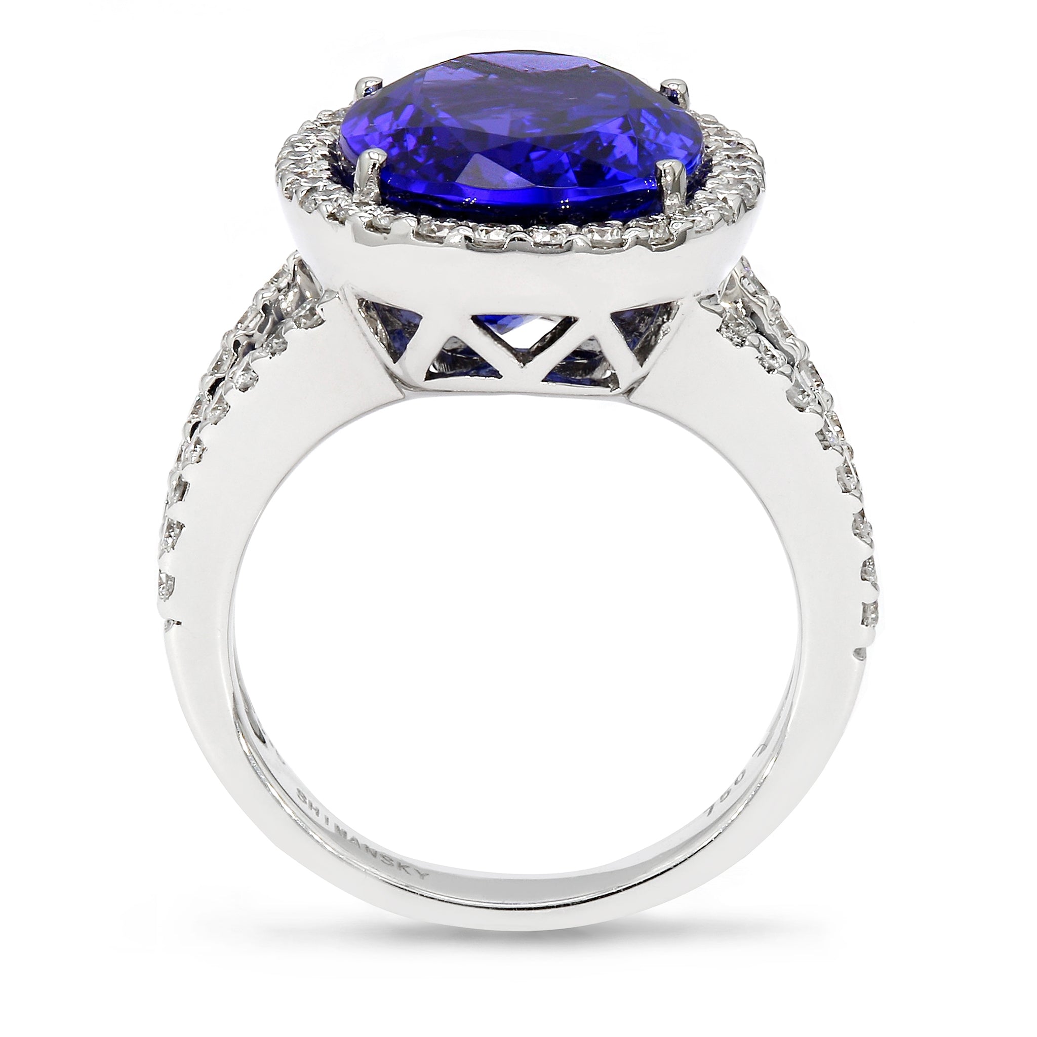 Tanzanit och Diamond Halo Ring