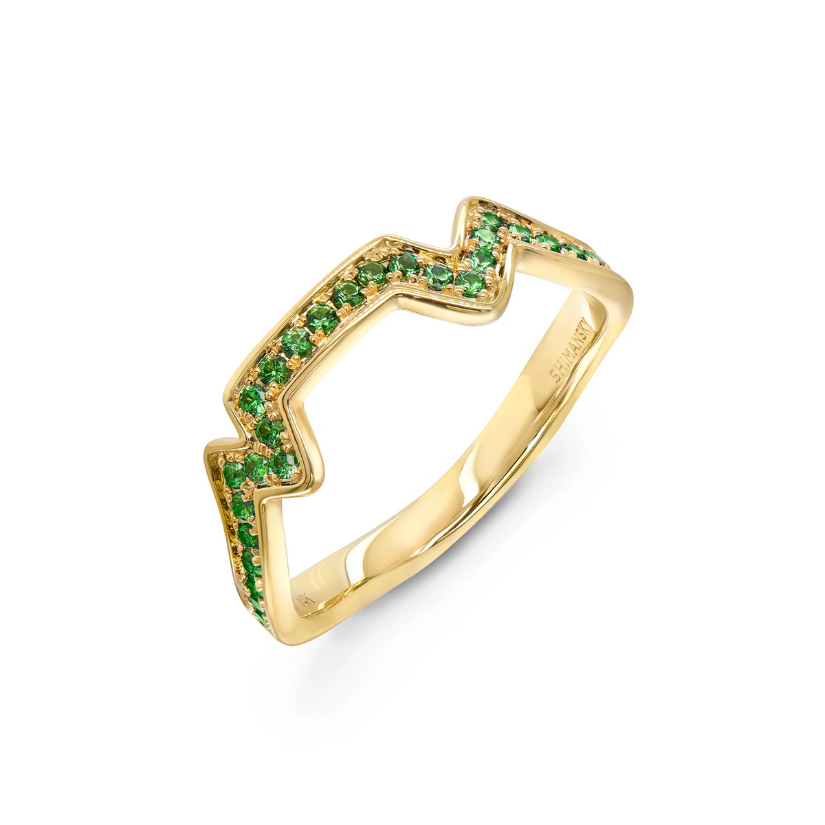 Shimansky 0.2 TCW Table Mountain Pavé Tsavorite Ring 14K Yellow Gold 3D View