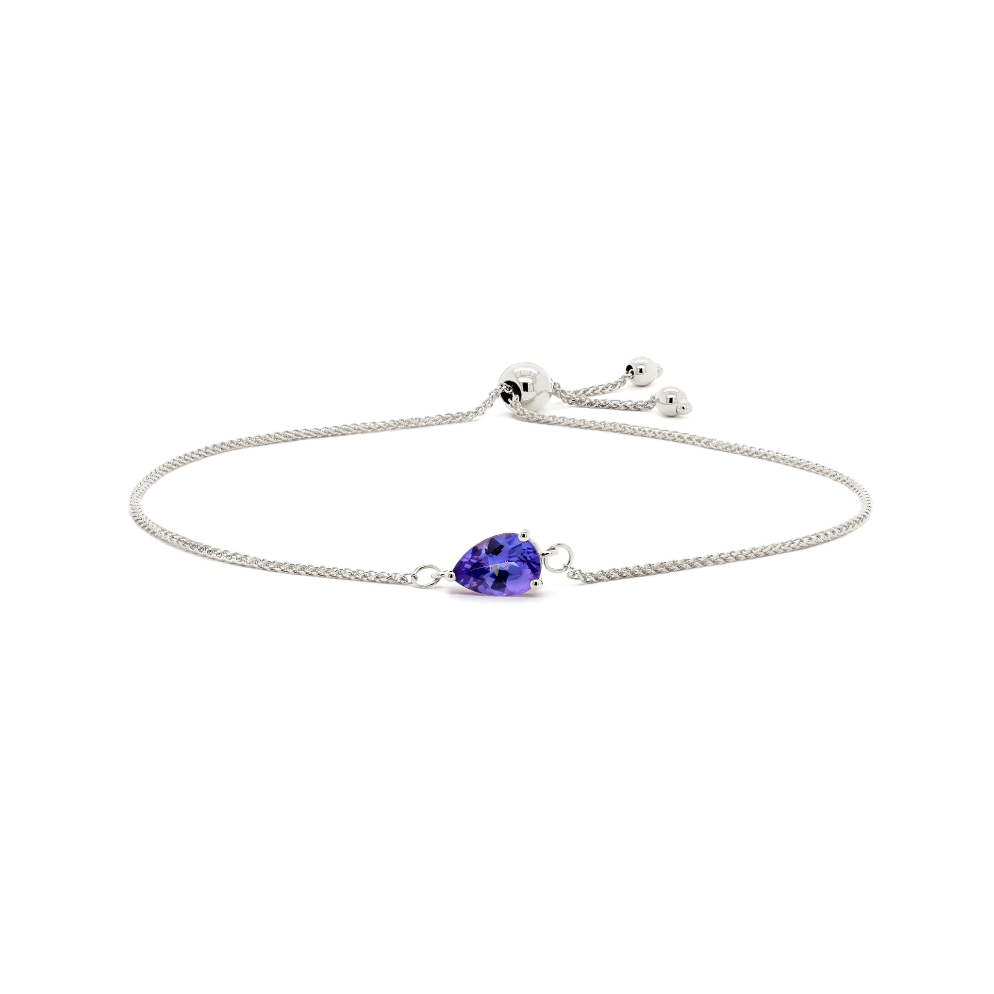 Tanzanite Pear Shape 0.60 Carat Bolero Bracelet  14K White Gold Front View #Metal_White Gold