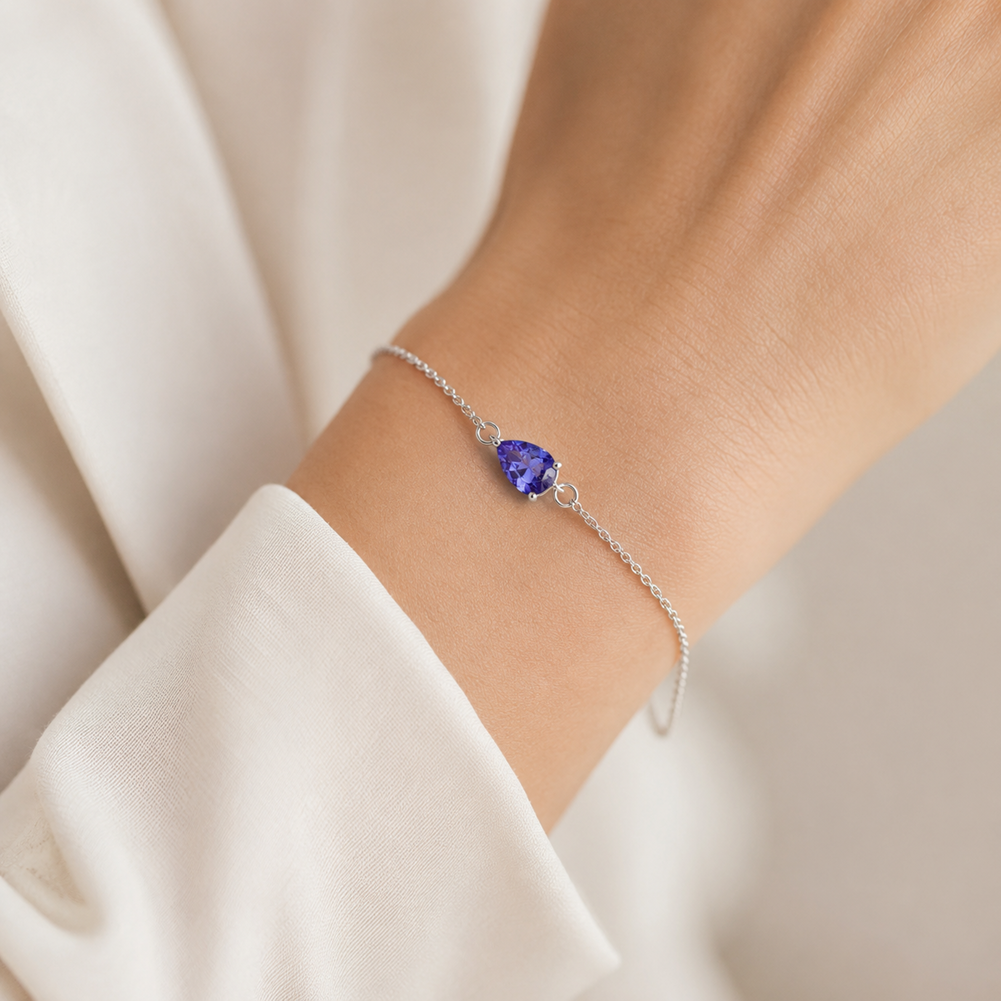 Tanzanite Pear Shape 0.60 Carat Bolero Bracelet  14K White Gold Lifestyle #Metal_White Gold