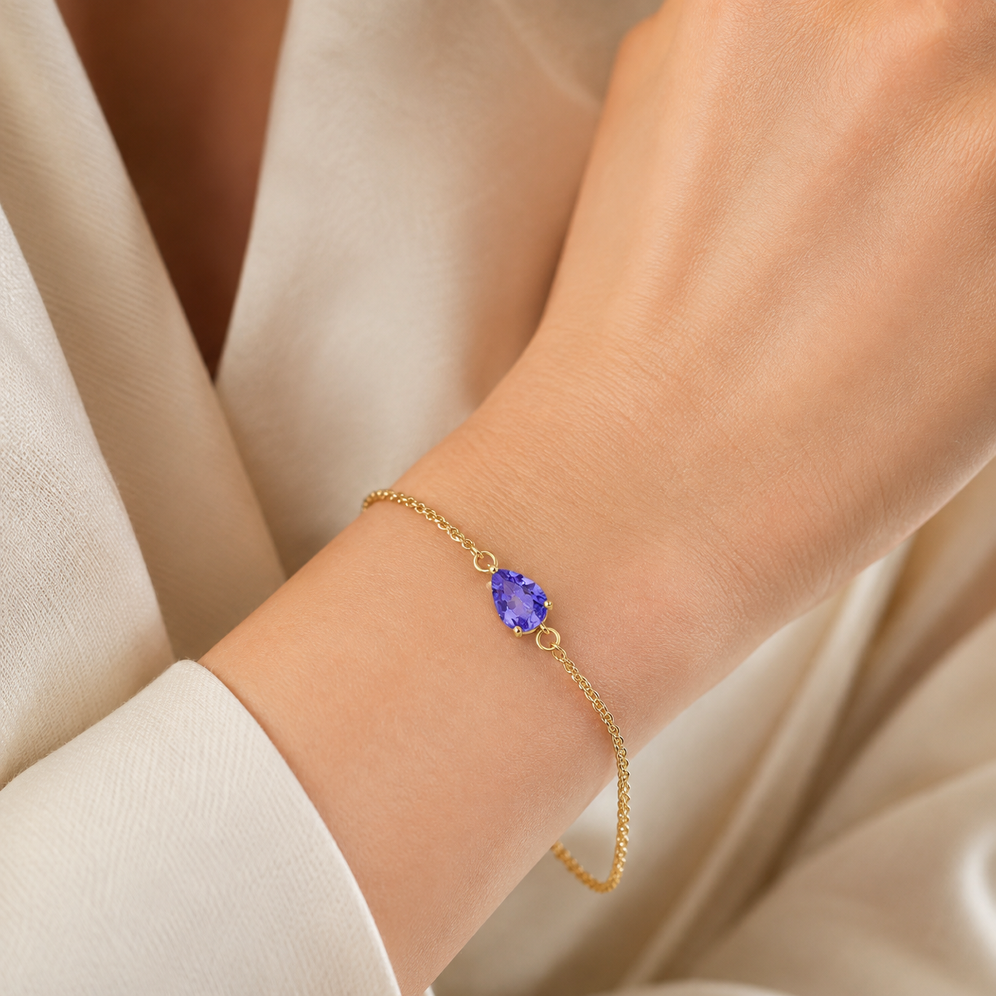 Tanzanite Pear Shape 0.60 Carat Bolero Bracelet  14K White Gold Lifestyle #Metal_Yellow Gold