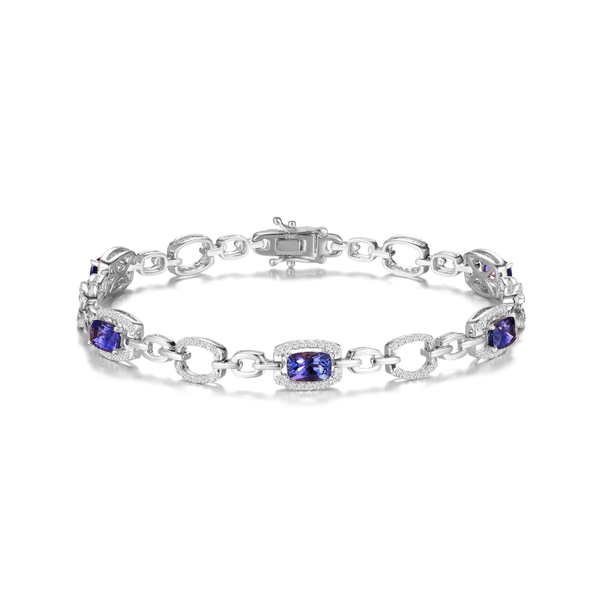 Shimansky 2.8 TCW Tanzanite Cushion Halo Dress Bracelet 14K White Gold Front View #Metal_White Gold