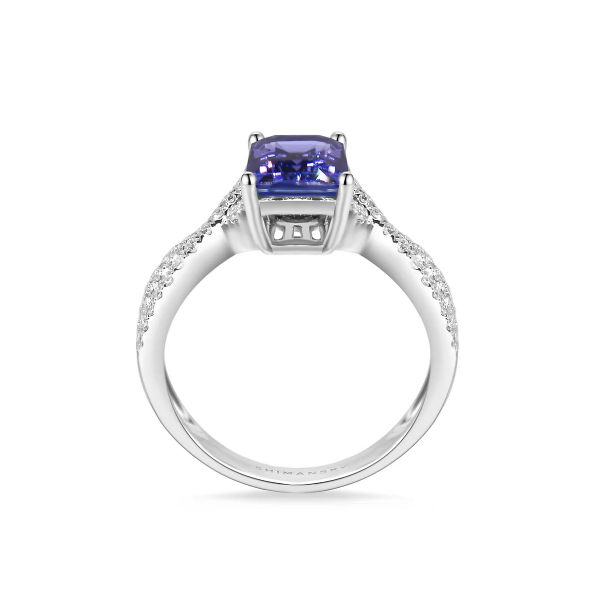 Shimansky 1.7 TCW Tanzanite Emerald Microset Ring in 14K White Gold Side View
