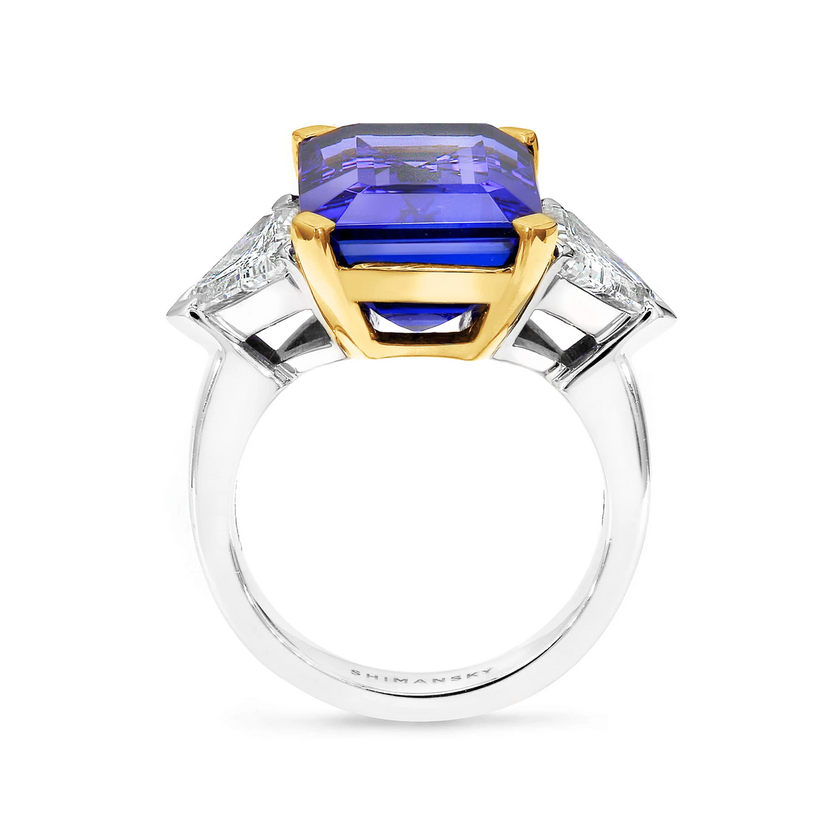 Shimansky 11.9 TCW Tanzanite Emerald Trilogy Ring in 18K White Gold Side View