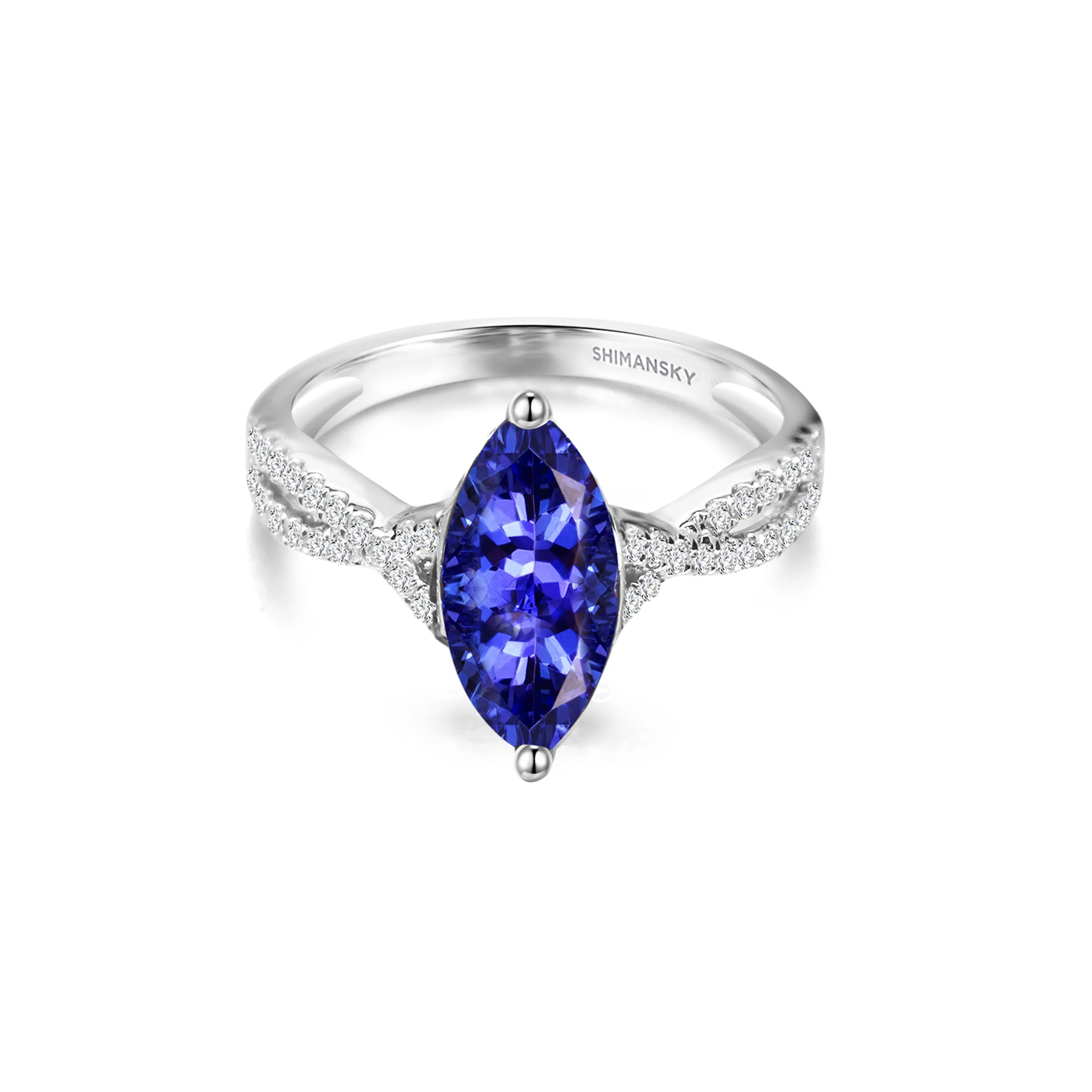 Shimansky 1.5ct Tanzanite Marquise Microset Ring in 14K White Gold Front View