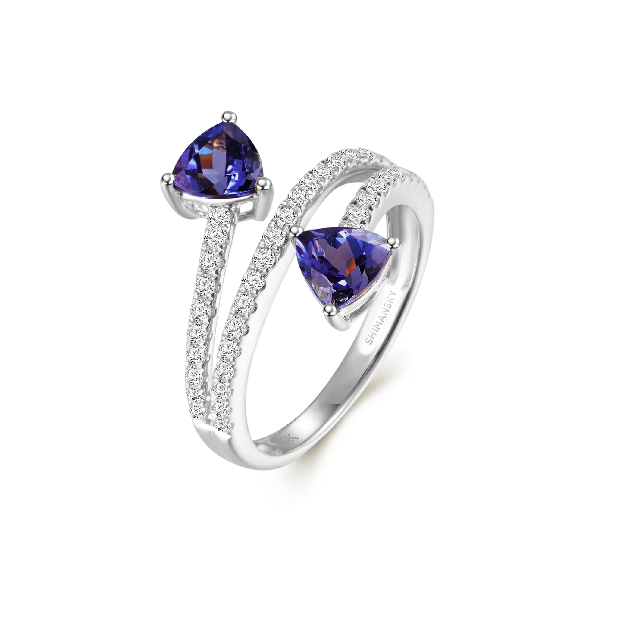 Shimansky 1.2 TCW Tanzanite Microset Overlap Ring 14K White Gold 3D View #Metal_White Gold #card-first