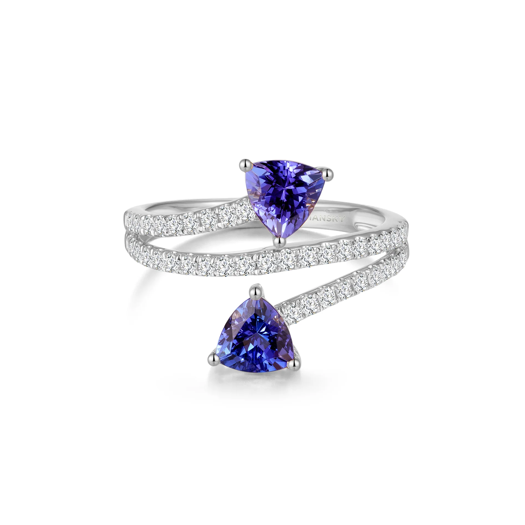 Shimansky 1.2 TCW Tanzanite Microset Overlap Ring 14K White Gold Front View #Metal_White Gold