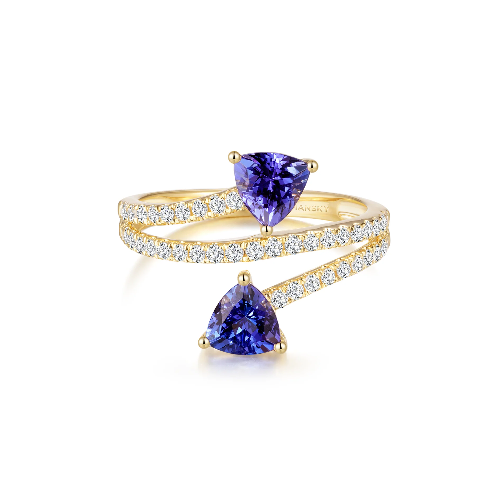 Shimansky 1.4 TCW Tanzanite Microset Overlap Ring 14K Yellow Gold Front View #Metal_Yellow Gold
