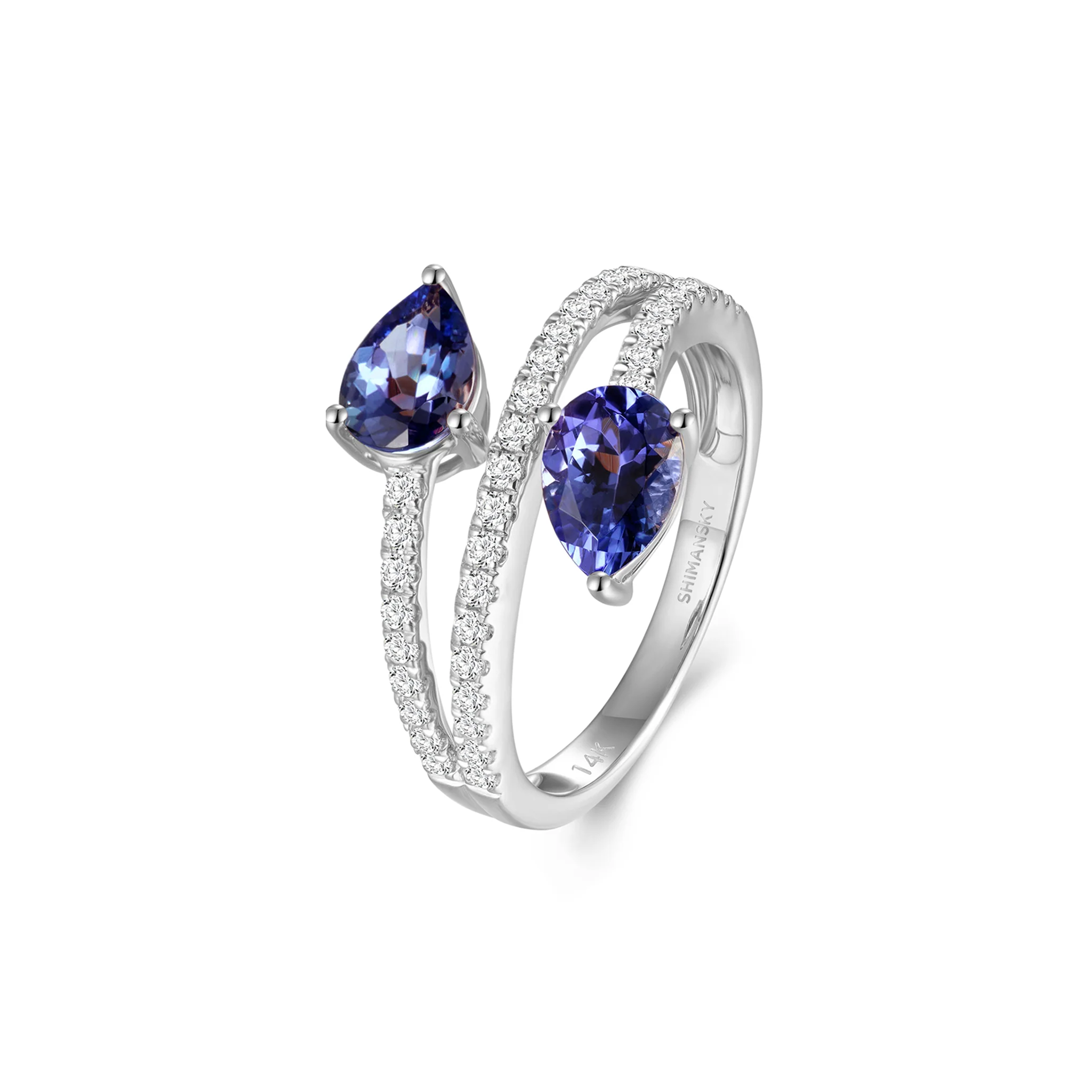 Shimansky 1.2 TCW Tanzanite Microset Overlap Ring 14K White Gold 3D View #Metal_White Gold #card-first
